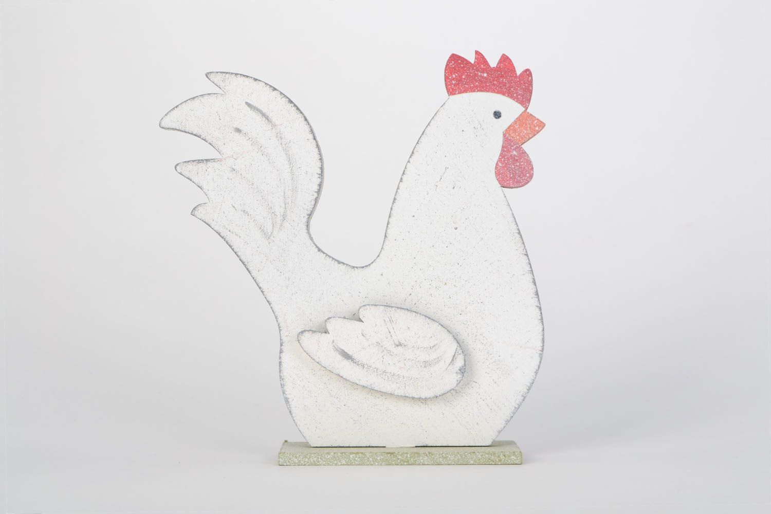 Handmade interior plywood toy in the shape of white cockerel table decoration photo 1