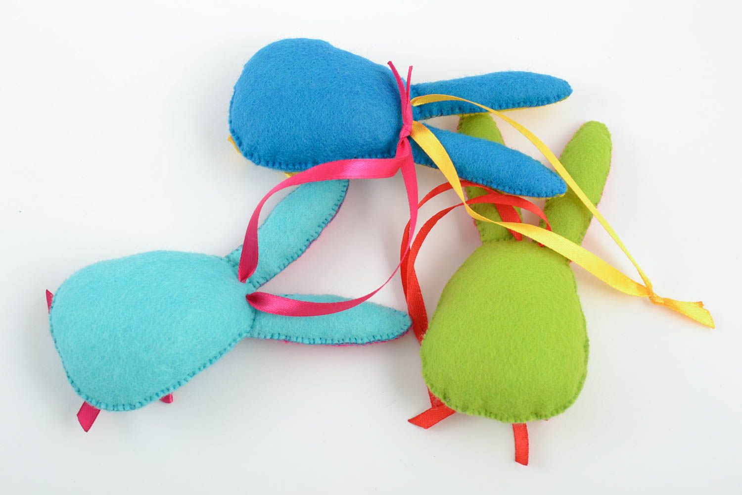 Set of 3 decorative soft wall hanging toys sewn of felt Hares photo 2