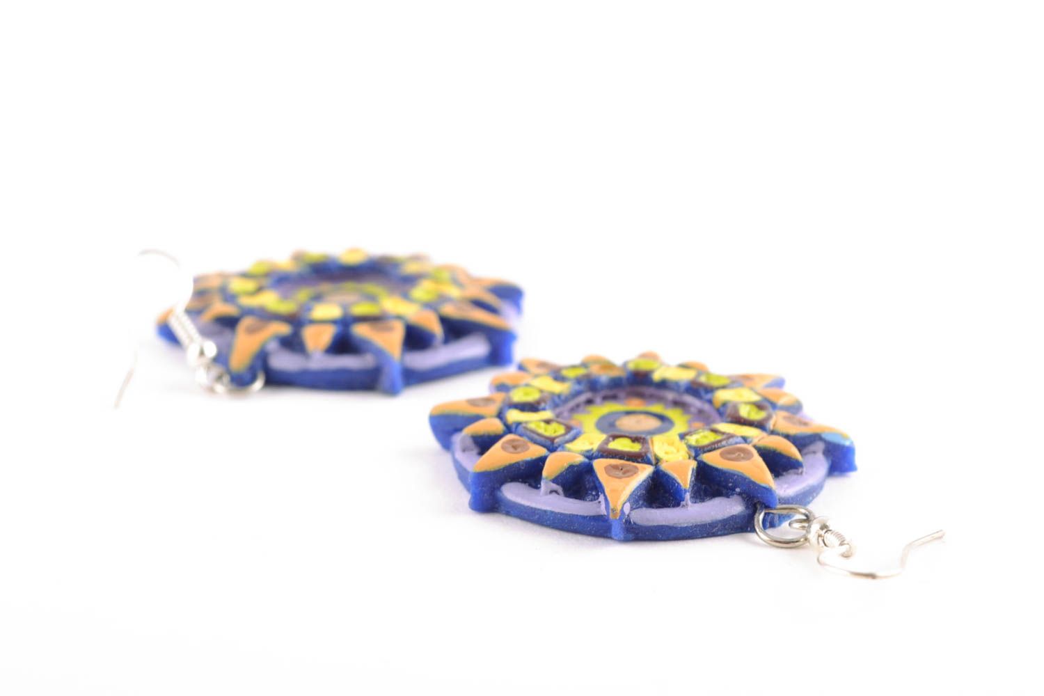 Round polymer clay earrings in Indian style photo 5
