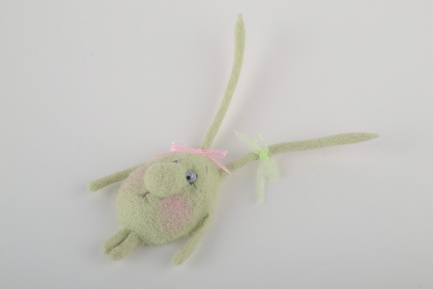 Handmade decorative fridge magnet pocket toy felted of natural wool white rabbit photo 2