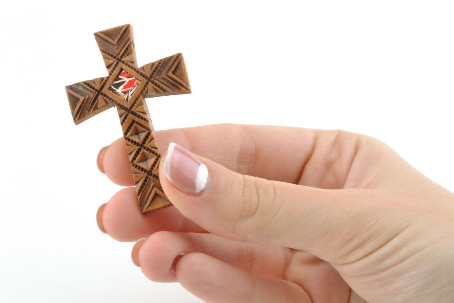 Croix pectorale en bois faite main fantaisie  photo 2
