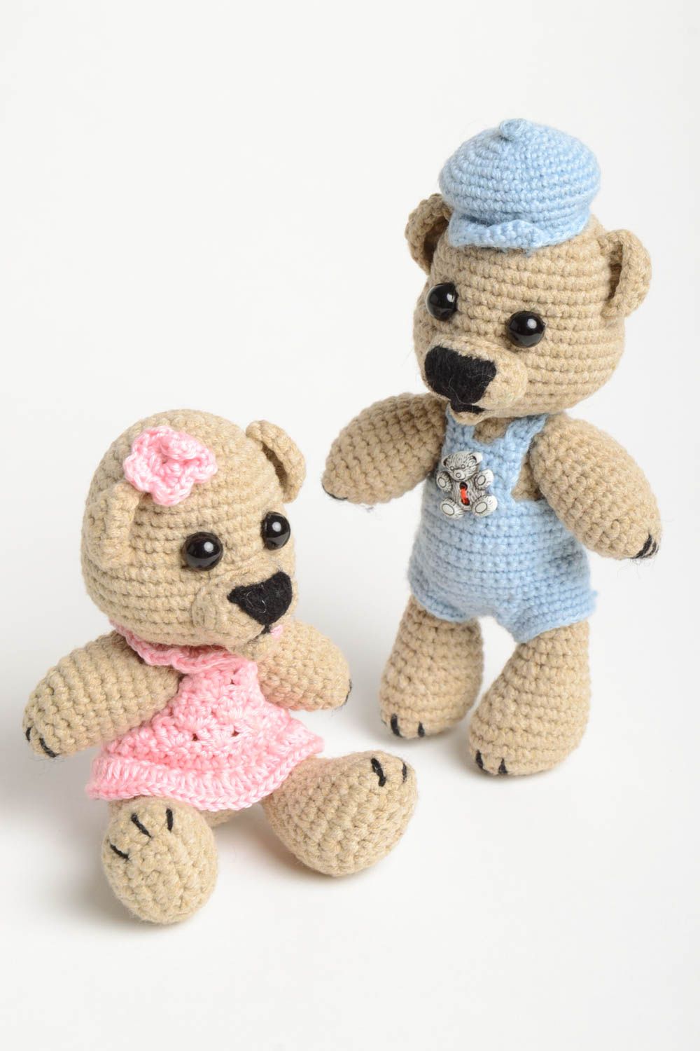 Handmade children toys bear couple crocheted soft figurines present for children photo 3