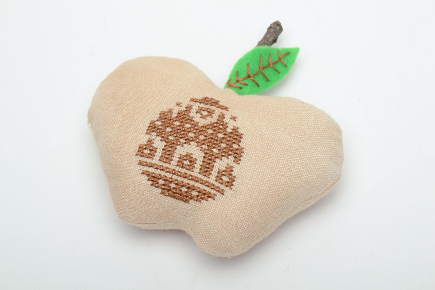Fabric toy apple with cross stitch embroidery photo 2