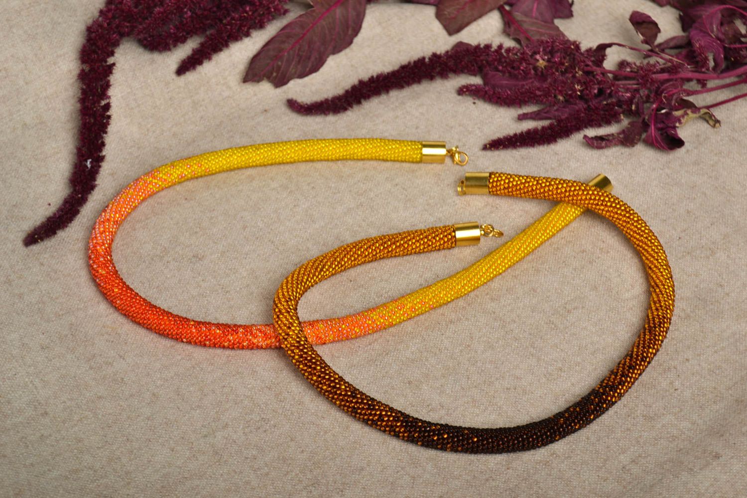 Stylish cord necklace handmade seed bead necklace beaded stylish jewelry  photo 1