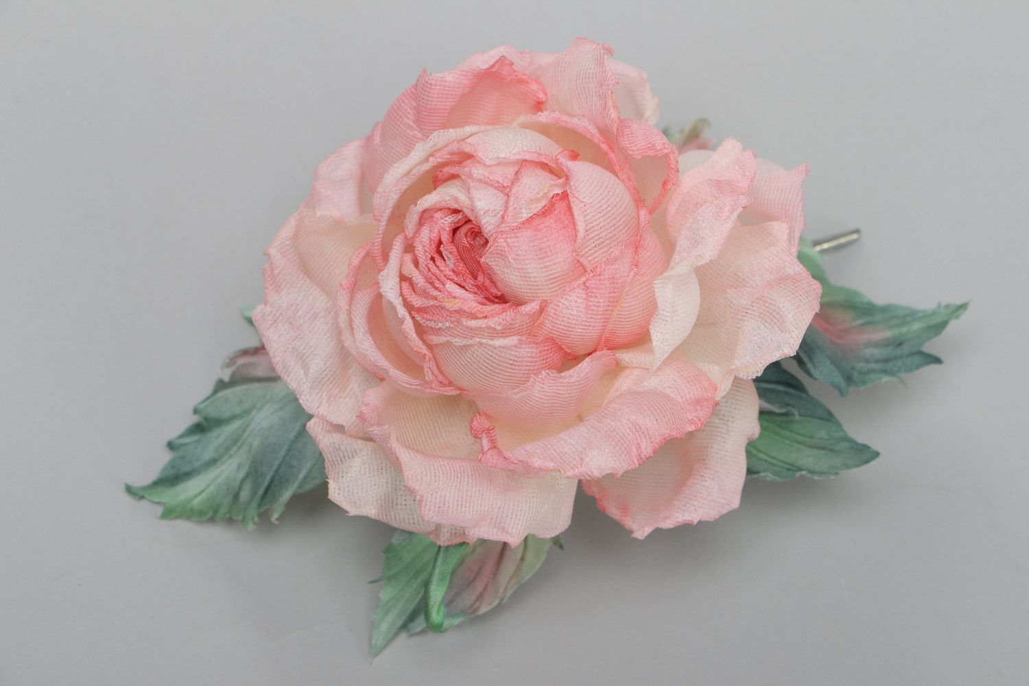 Handmade romantic brooch with large tender pink fabric flower  photo 2
