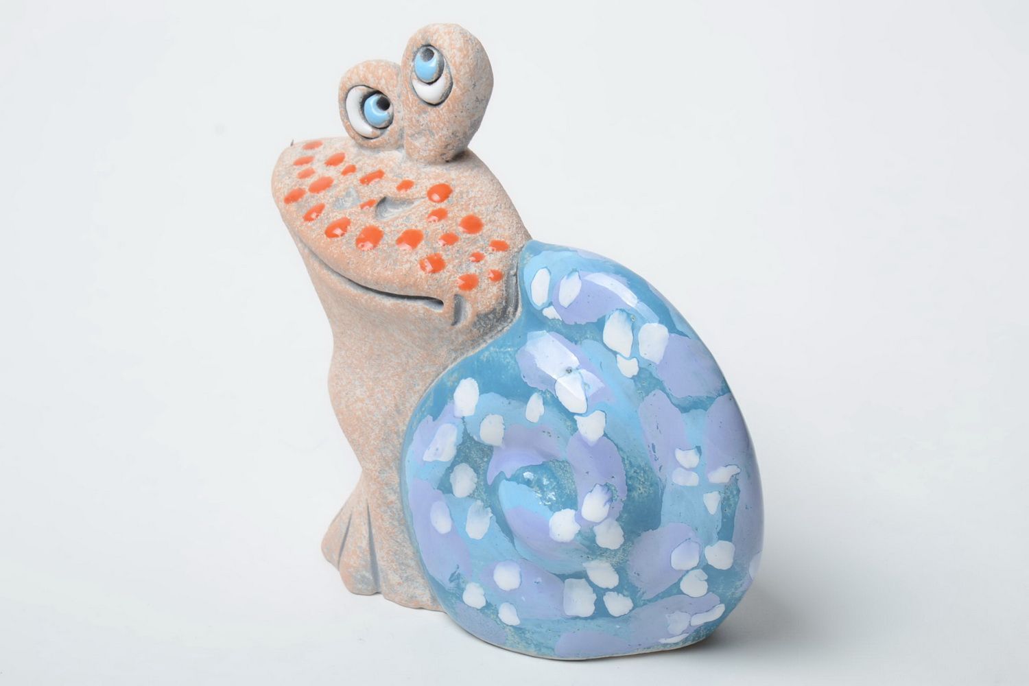 Handmade semi porcelain figurine money box painted with pigments Blue Snail photo 5