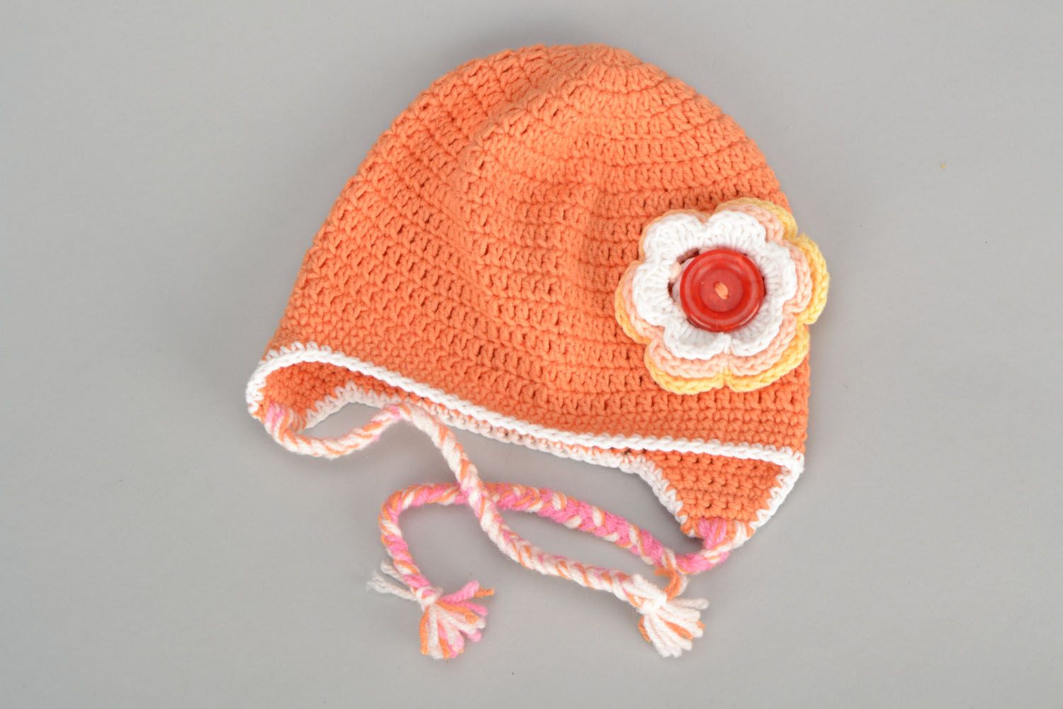 Bonnet pour bébé au crochet avec fleur fait main photo 3
