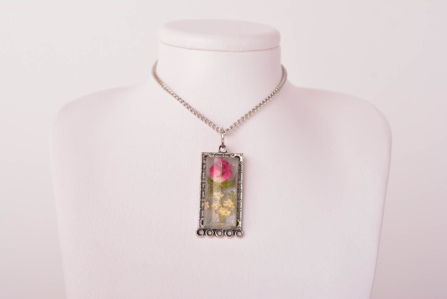 Halsketten Anhänger handmade Epoxidharz Schmuck mit Blumen Geschenk für Mädchen foto 3