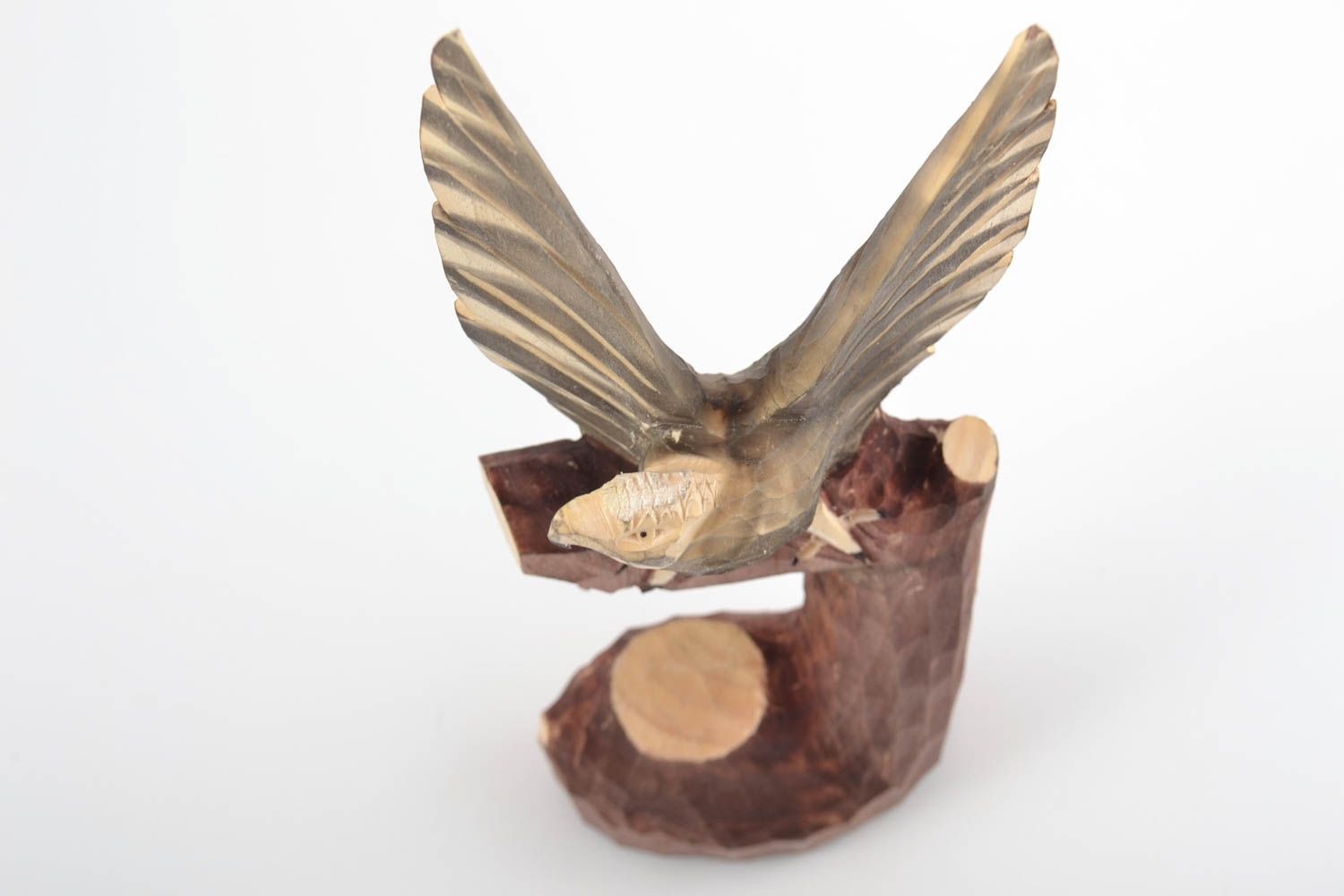 Handmade decorative figurine eagle carved of wood beautiful designer statuette photo 4