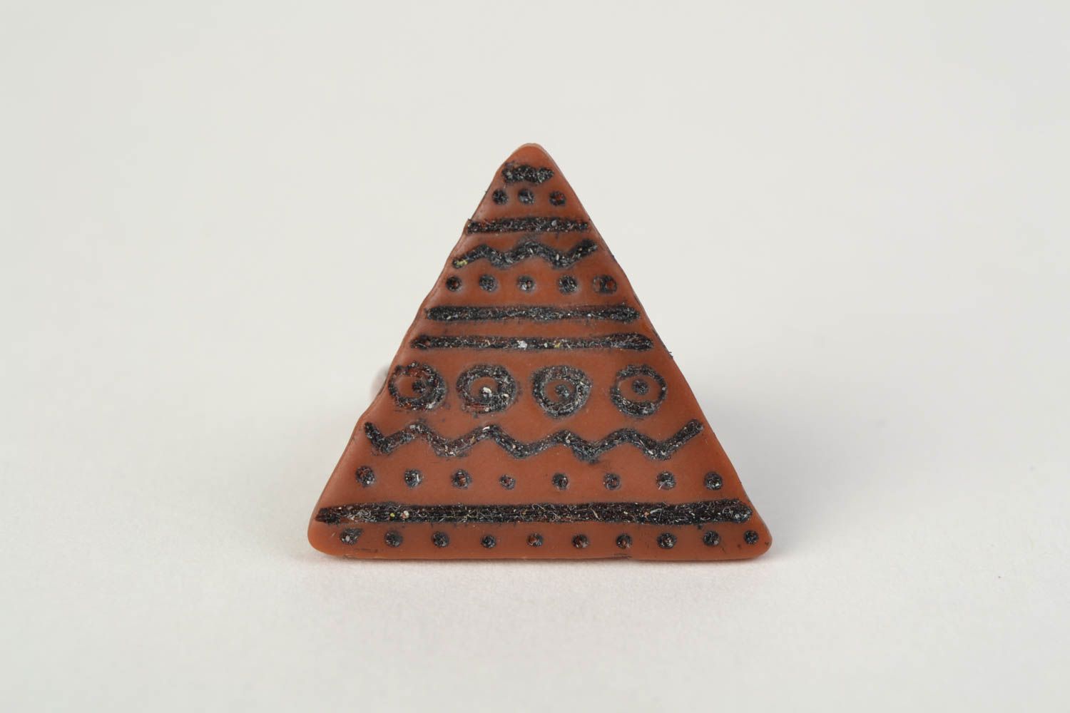 Кольцо из полимерной глины с росписью акриловыми красками ручной работы треугольное фото 3