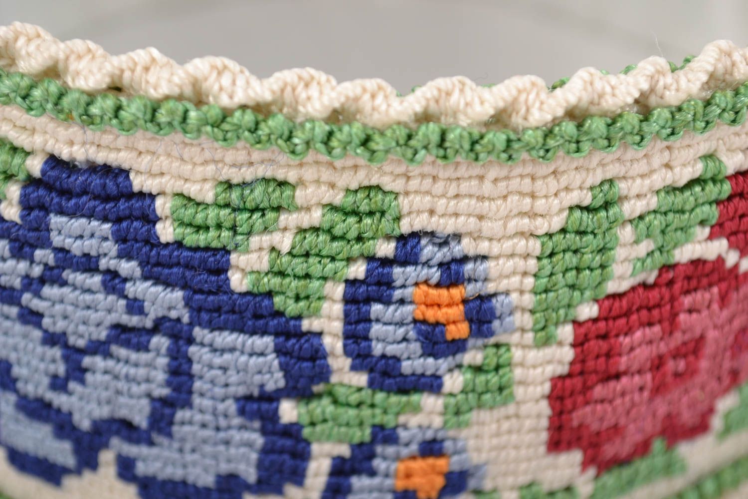Handmade designer small macrame woven colorful decorative Easter basket photo 2