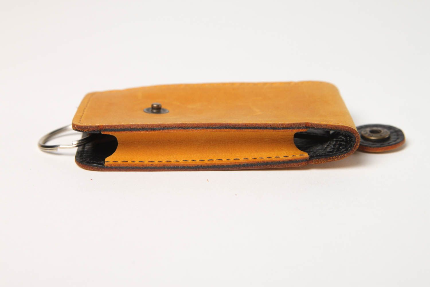 Yellow handmade leather key case leather goods unusual key holder gift ideas photo 4