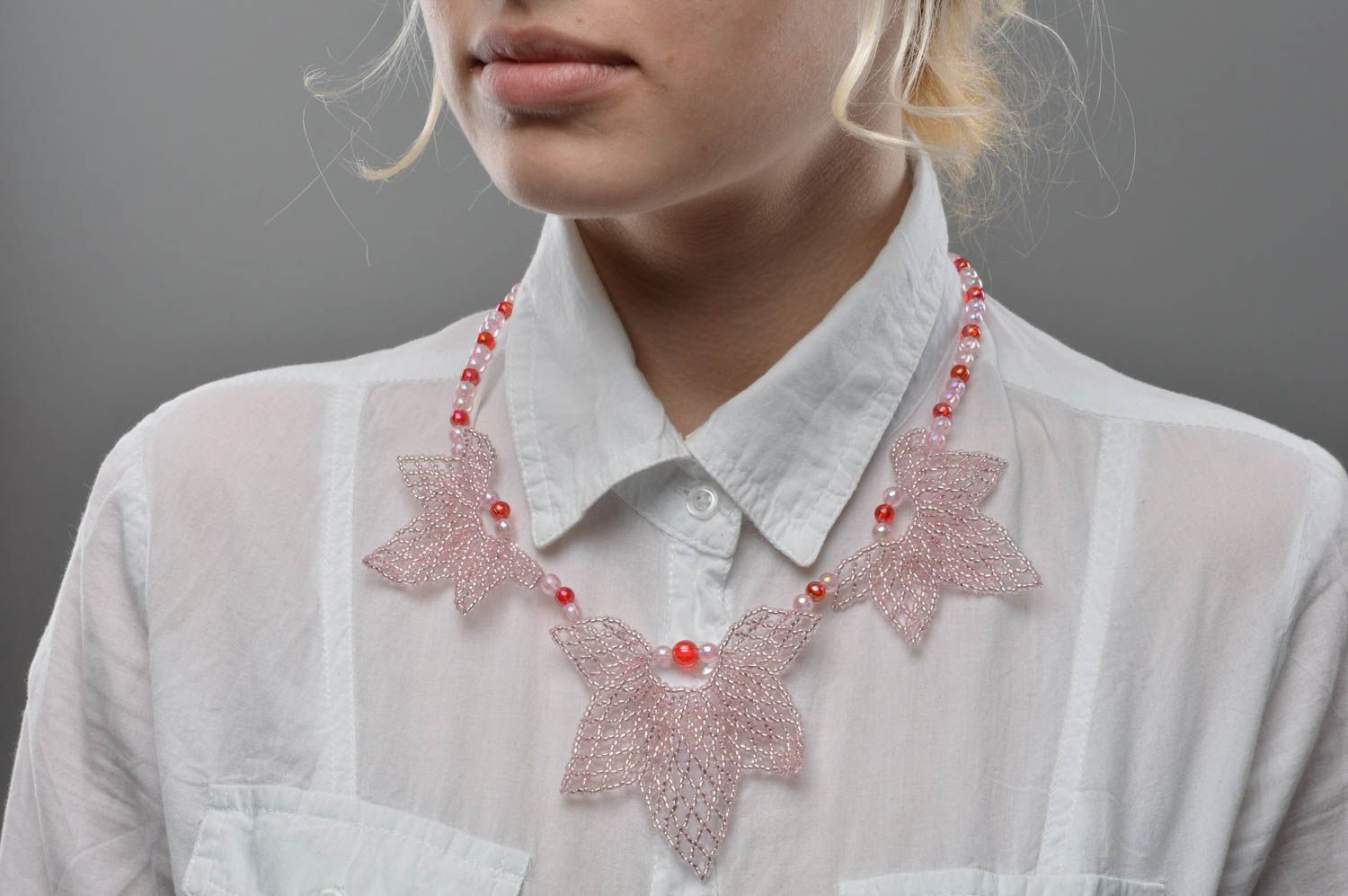 Glasperlen Halskette in Rosa zartes handmade Collier für Damen Geschenk foto 5
