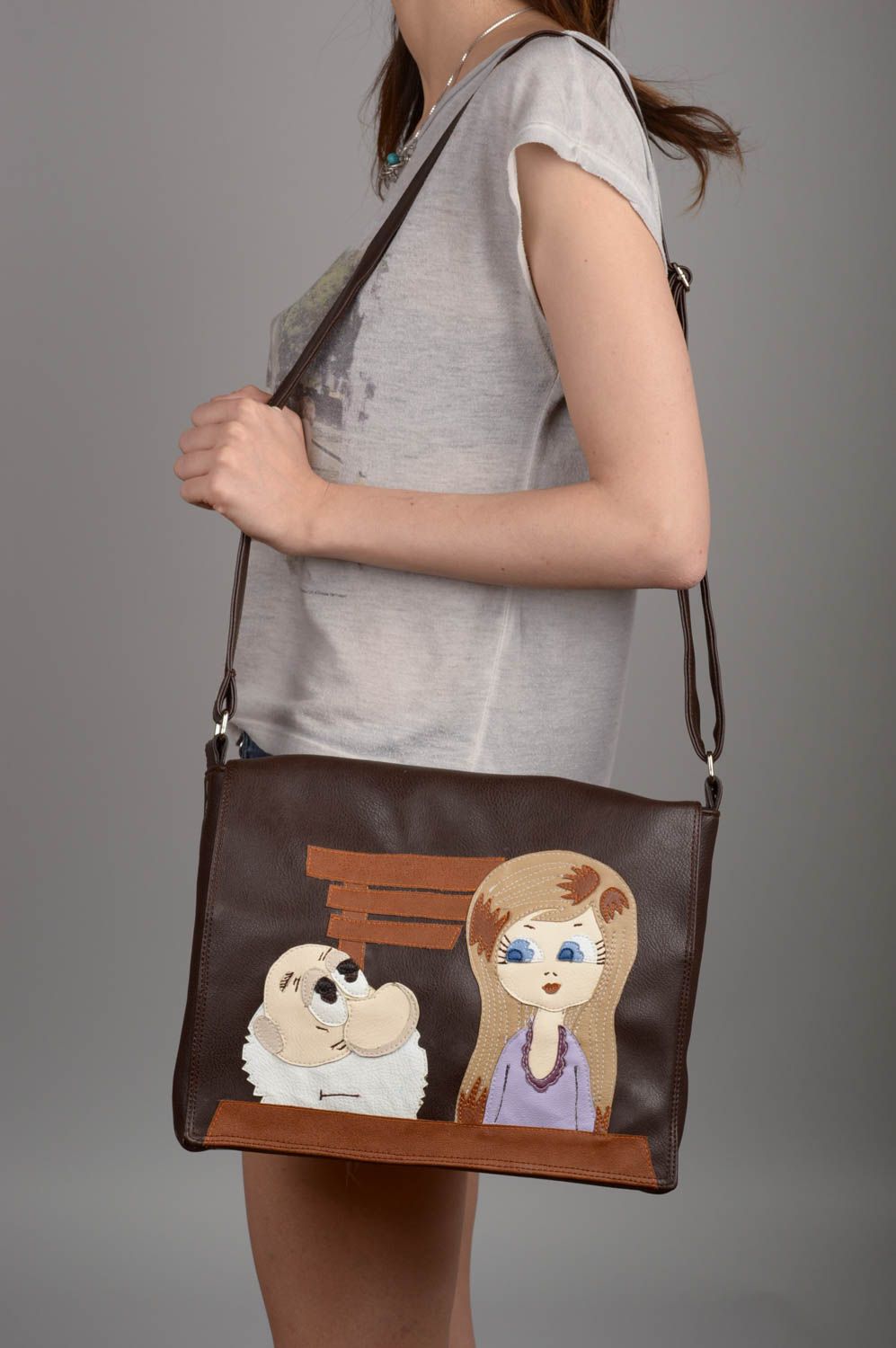 Brown handmade bag shoulder unusual bag handmade designer female accessory photo 5