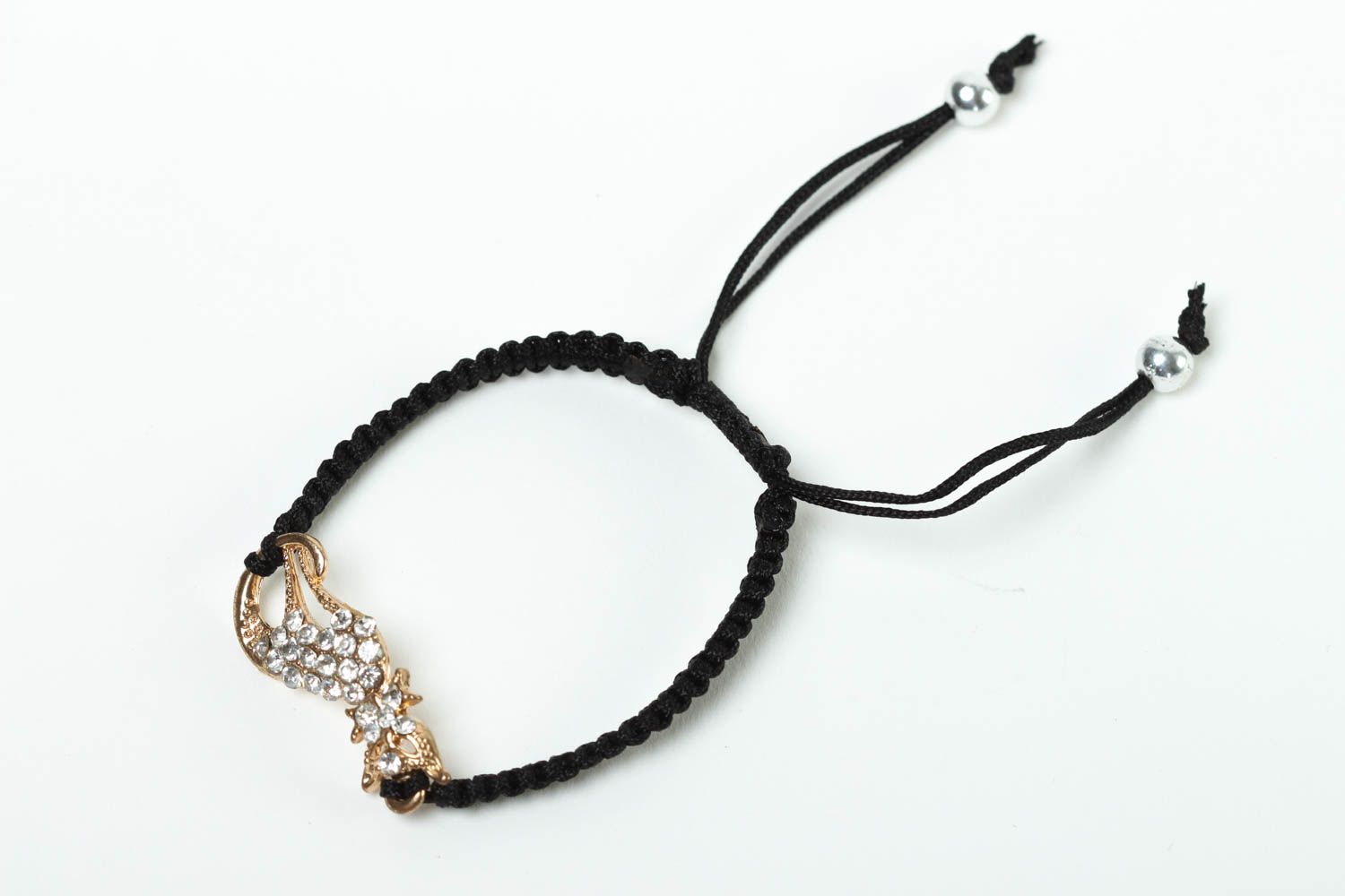 Bracelet textile noir Bijou fait main chat en métal Accessoire femme original photo 2