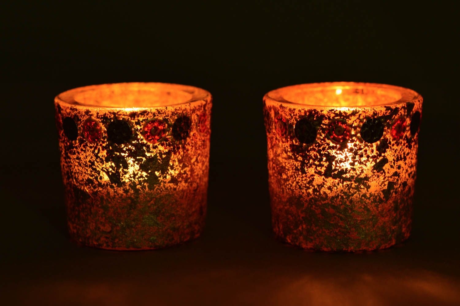2 Stück Glas Kerzenhalter Set mit Vergoldung und Bemalung künstlerisch handmade  foto 1