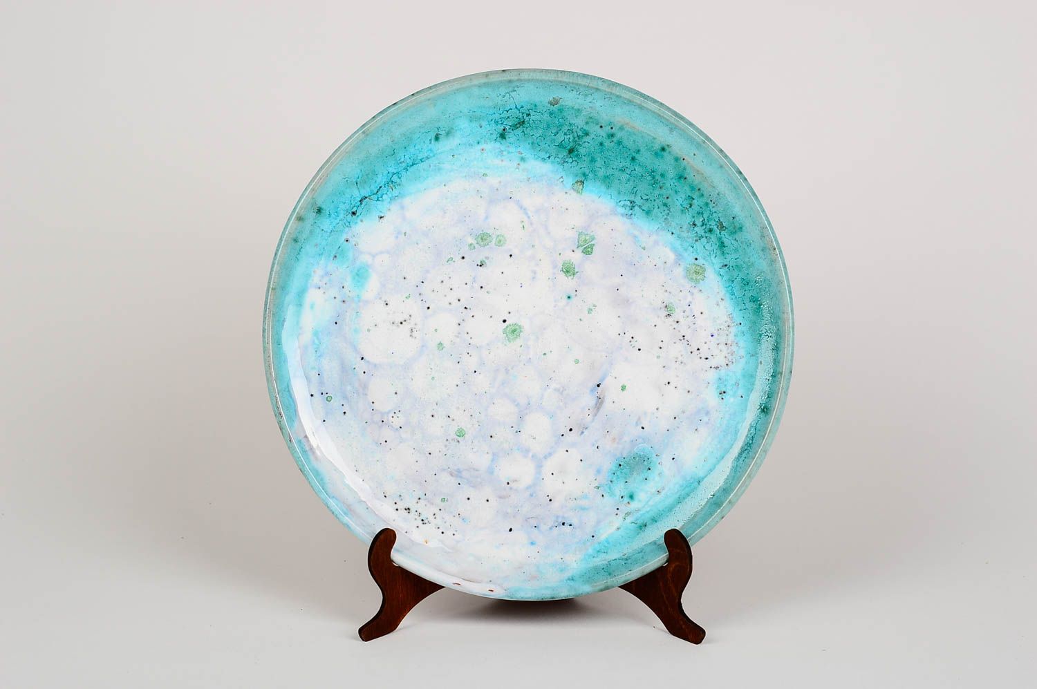 Декор на стену handmade керамическая тарелка голубая с глазурью декор для кухни фото 1
