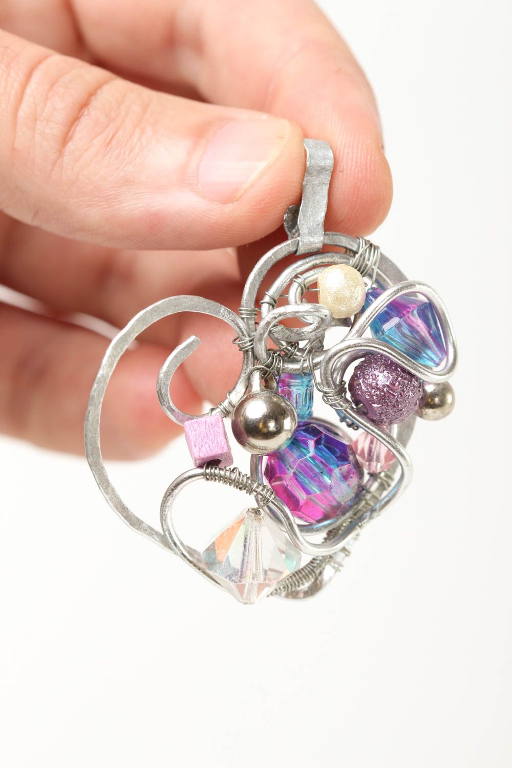 Pendentif coeur fantaisie Bijou fait main métal perles plastiques Cadeau femme photo 5