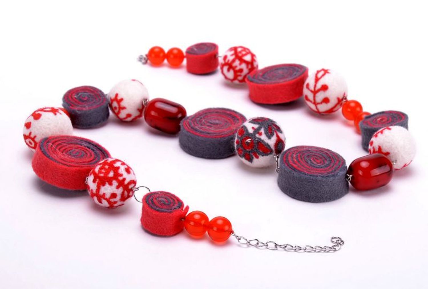 Necklace, felt bead necklace with plastic beads photo 4