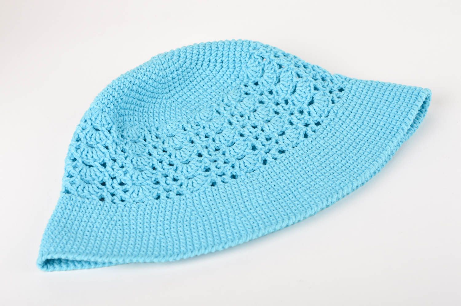 Bonnet tricot fait main Chapeau au crochet bleu ciel design Vêtement enfant photo 2