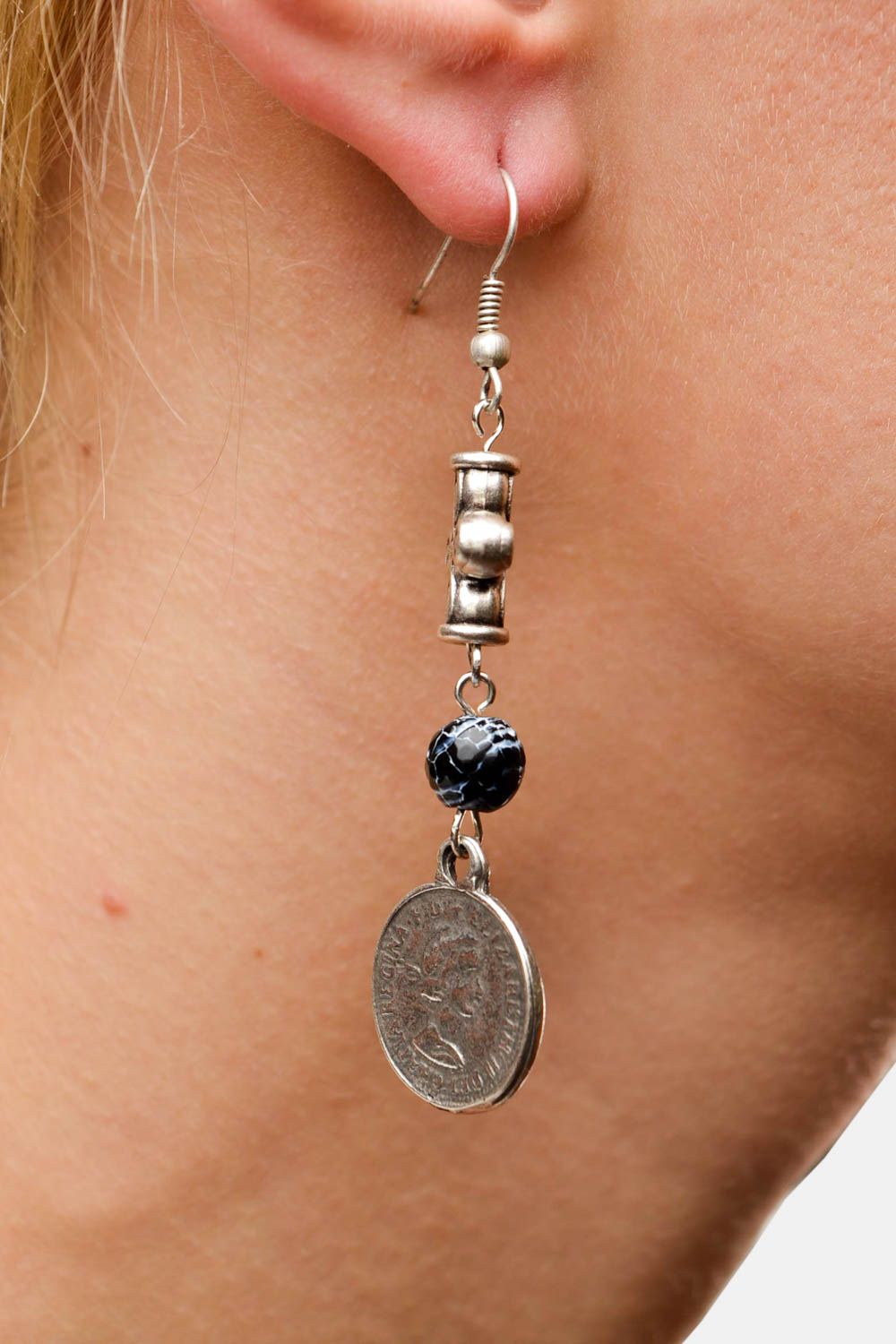 Lange Ohrringe handgefertigt Damen Schmuck aus Metall Accessoire für Frauen  foto 2