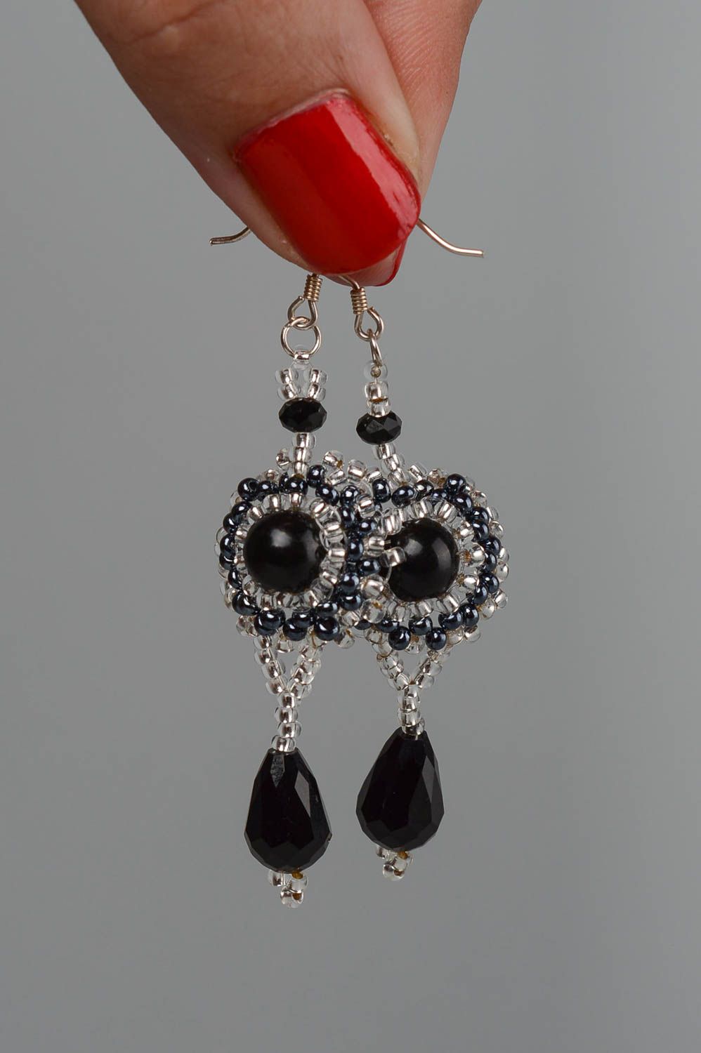 Evening earrings handmade black earrings crystal earrings designer accessories photo 5