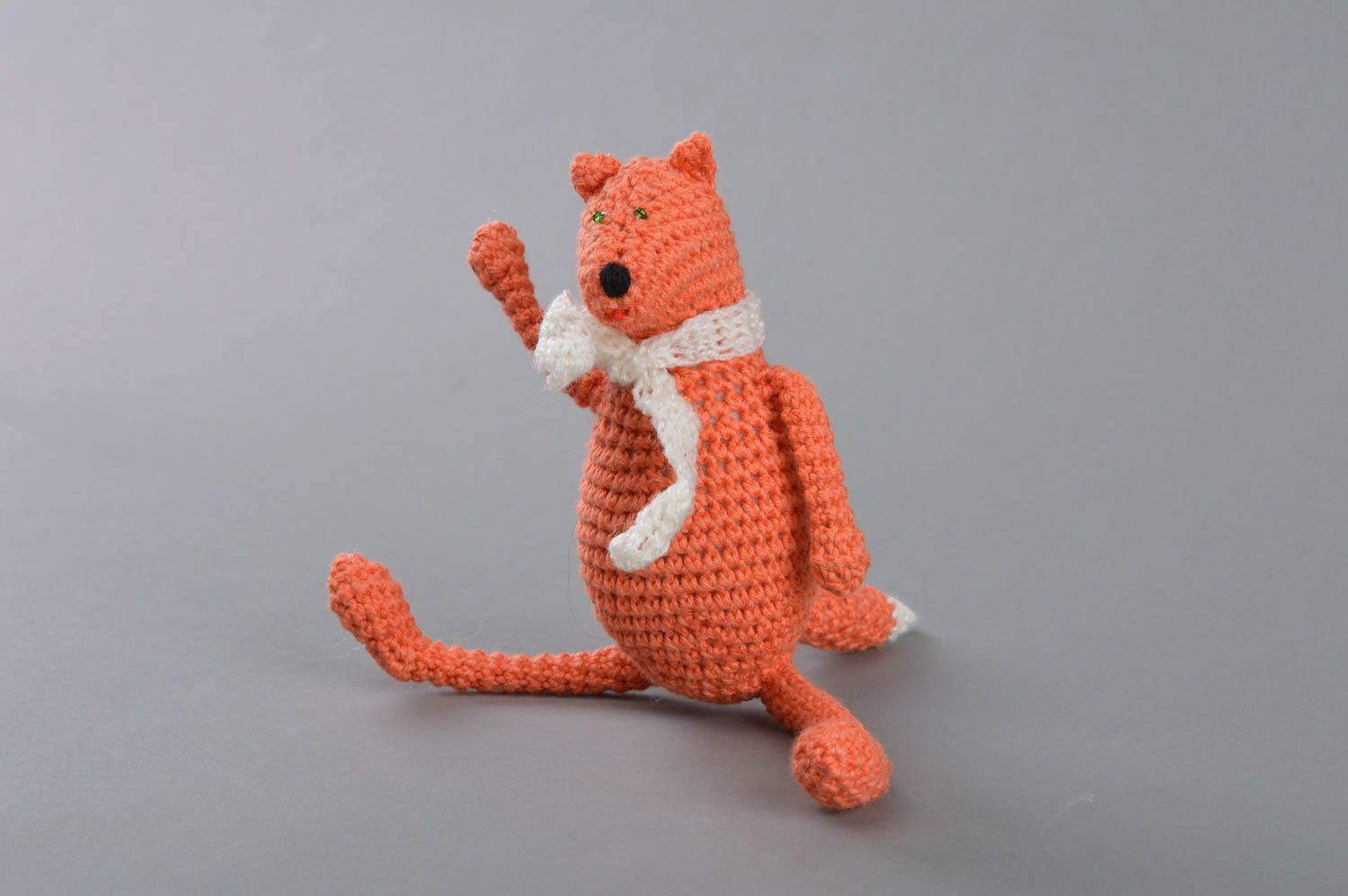 Small handmade beautiful crochet soft toy fox of orange color for kids photo 3