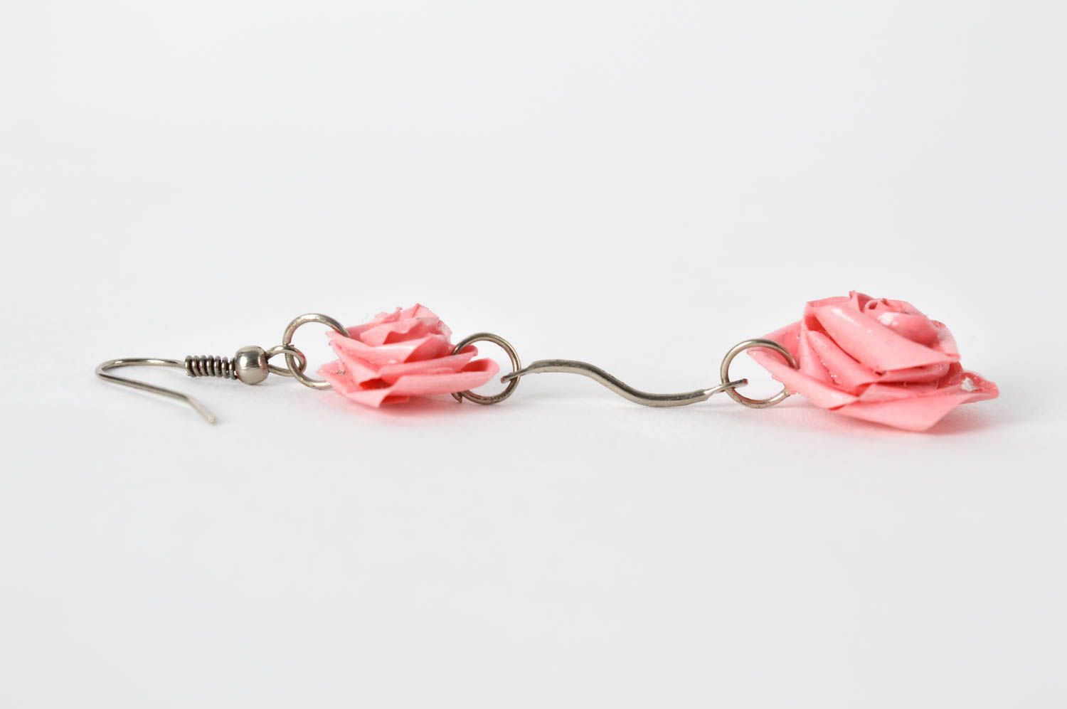 Boucles d'oreilles pendantes Bijou fait main fleurs roses en papier Cadeau femme photo 5
