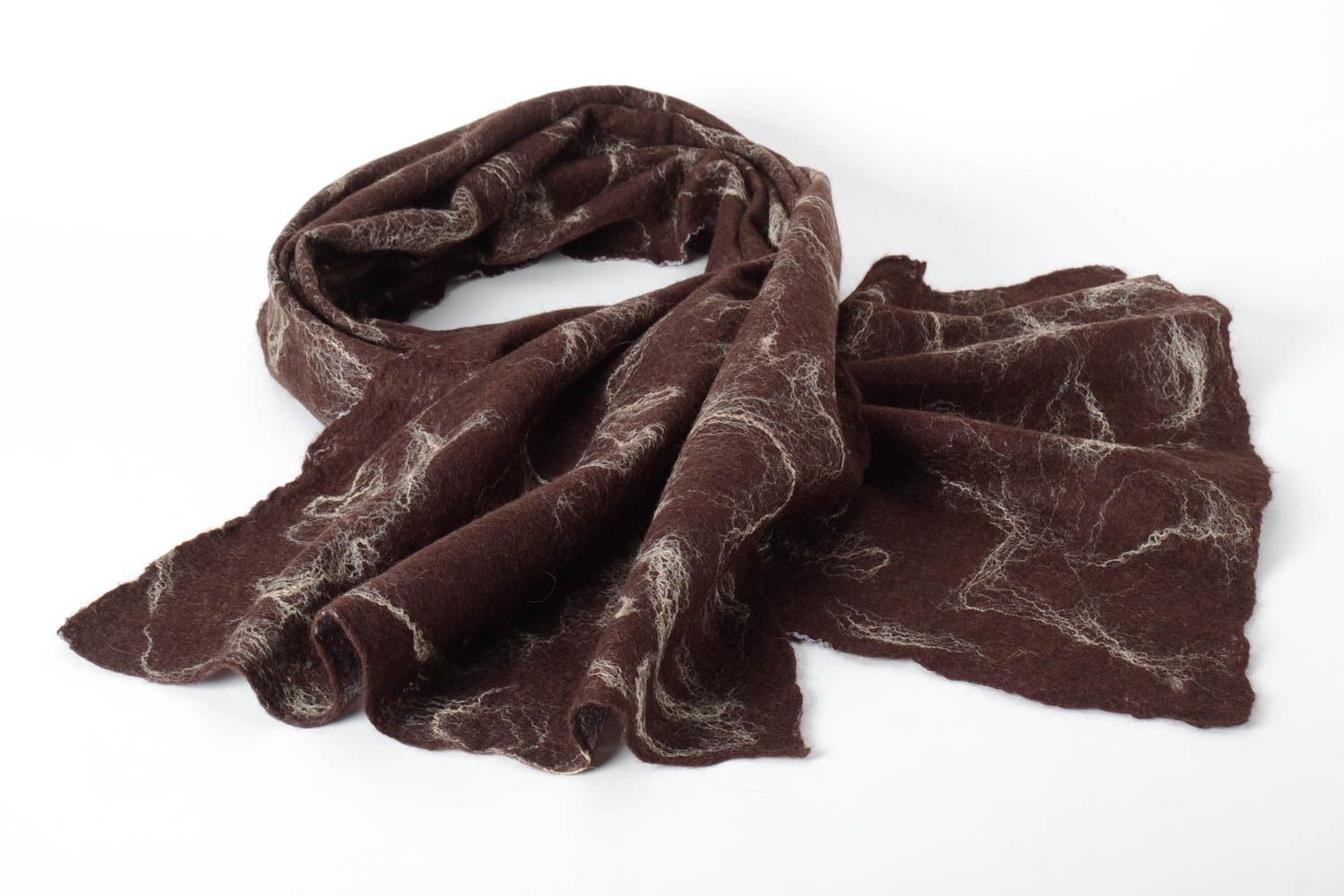 Grand Châle fait main en laine feutrée en fils de soie marron Vêtement femme photo 4