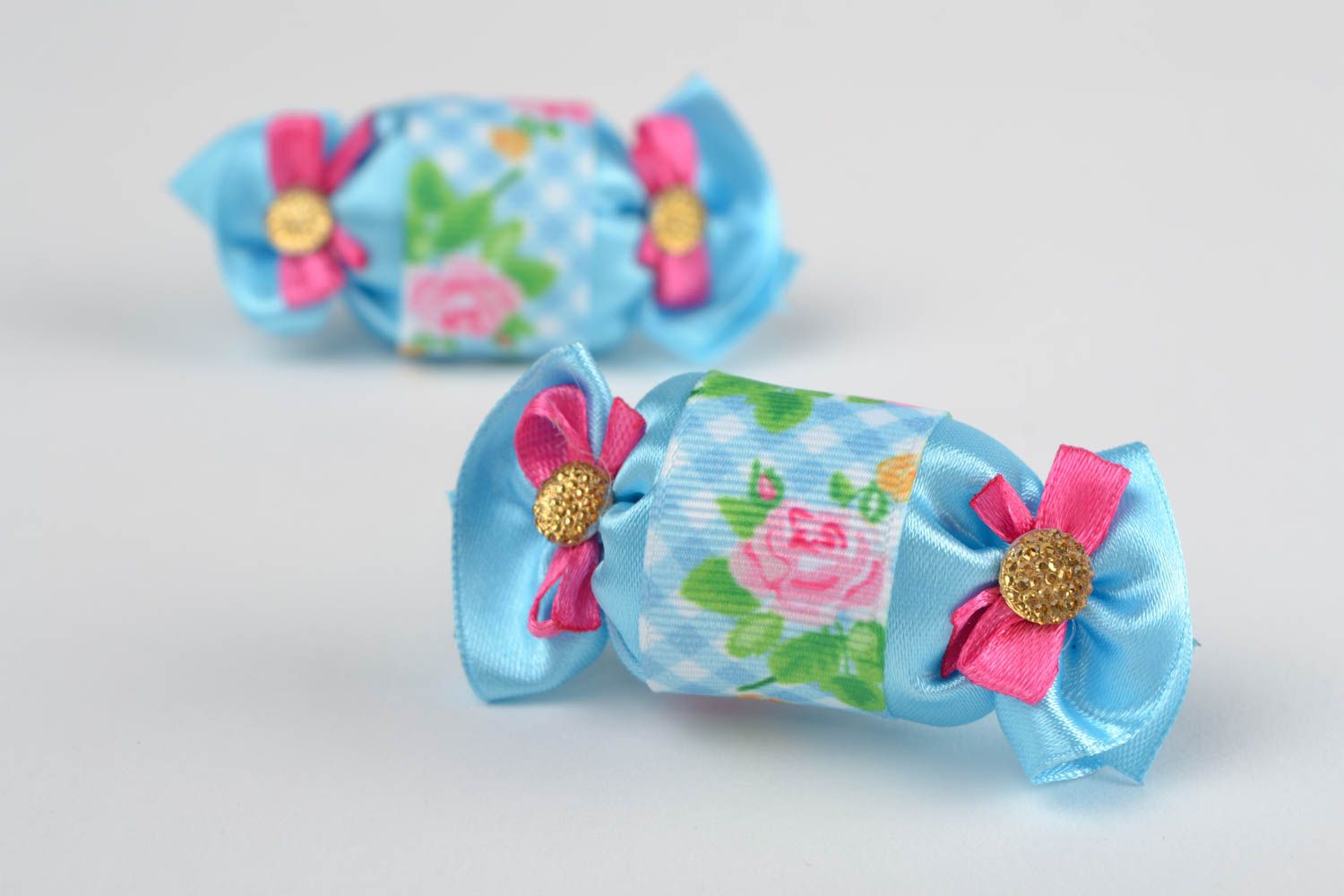 Children's blue handmade textile scrunchies set 2 pieces photo 1
