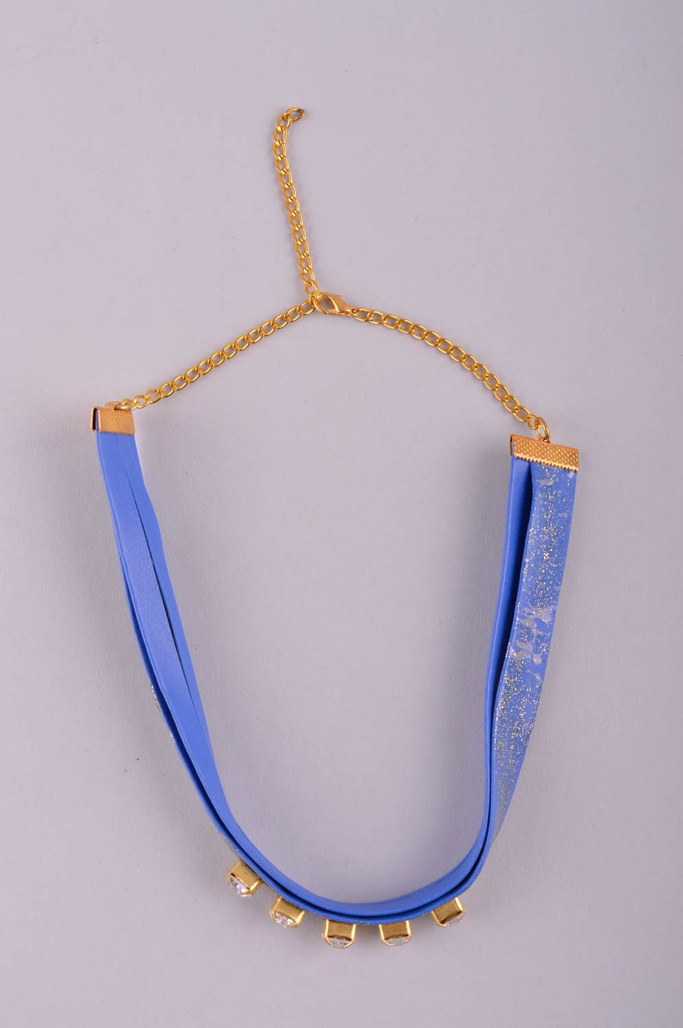 Handgemachter Schmuck Modeschmuck Collier Hals Schmuck Stoff Halskette blau foto 2