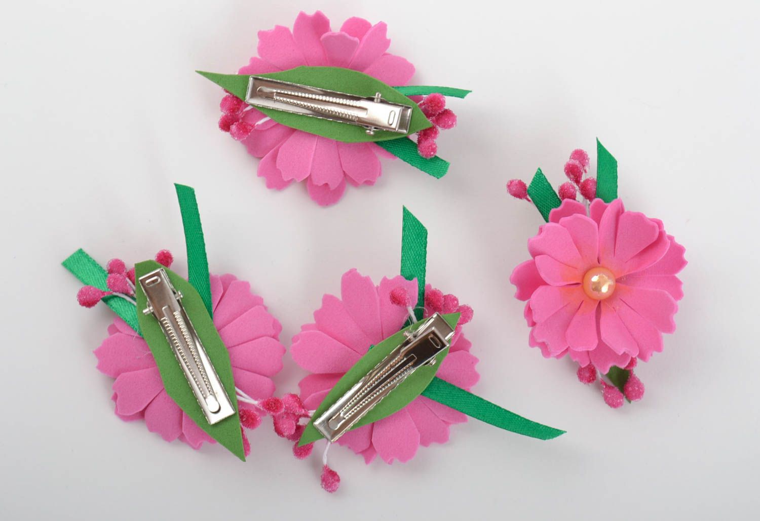 Set of 4 handmade textile flower hair clips foamiran flowers in hair gift ideas photo 3