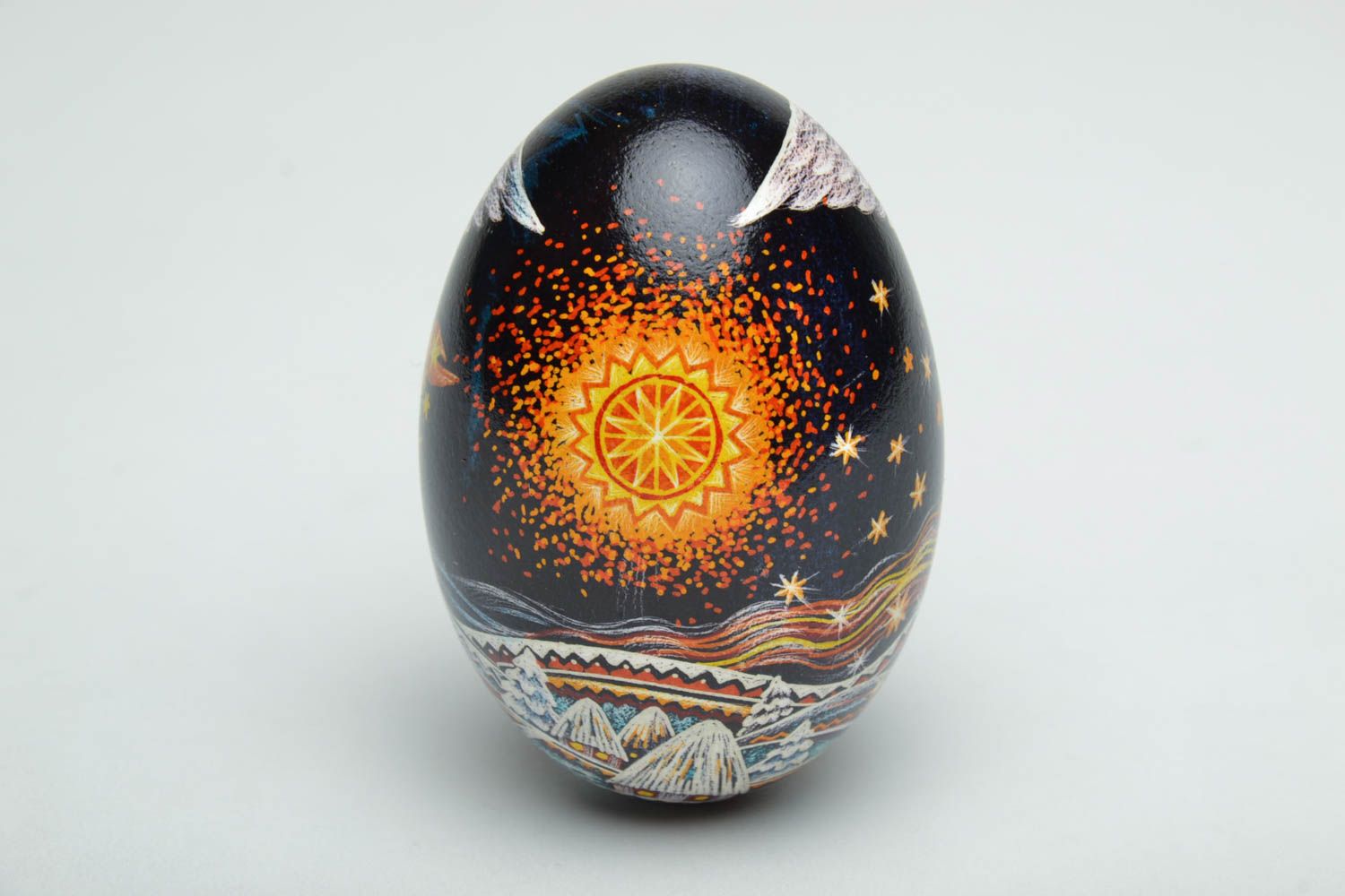 Painted goose egg with carved elements photo 3
