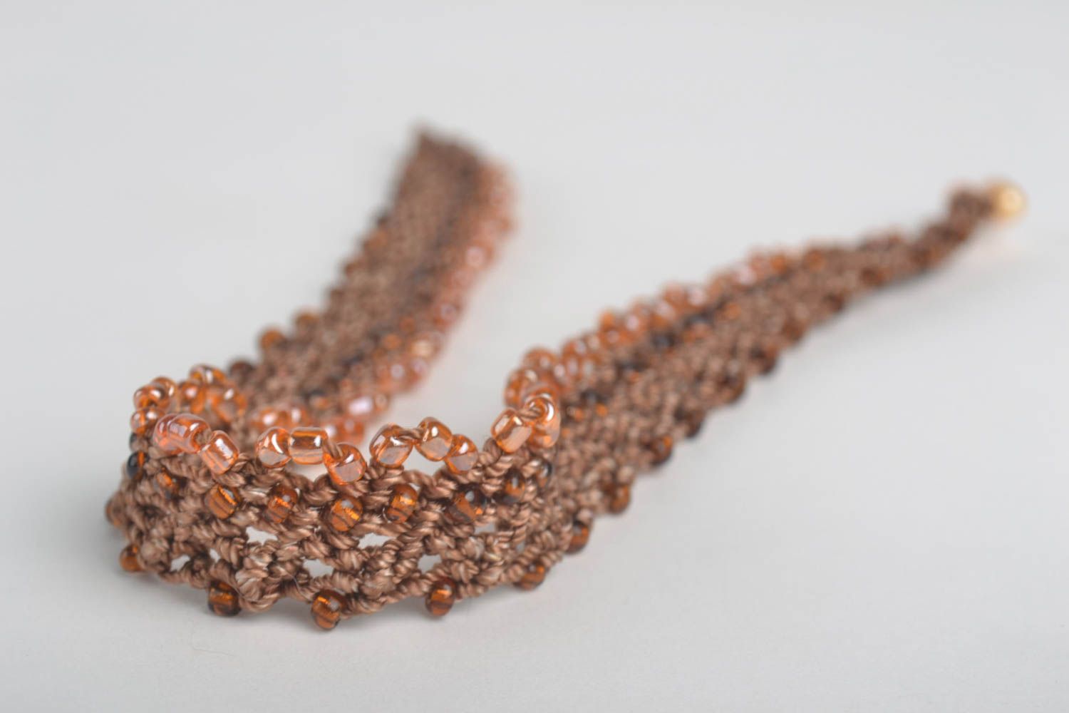 Collier textile Bijou fait main marron macramé fils perles Accessoire femme photo 2