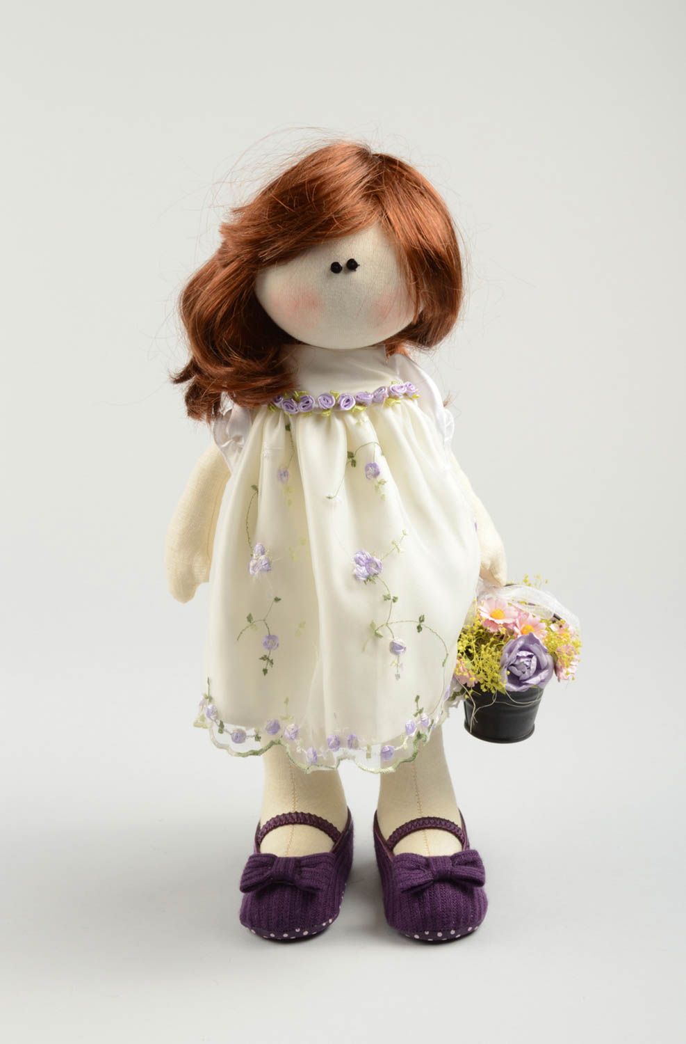 Кукла ручной работы кукла из ткани мягкая кукла из льна в летнем платье фото 1