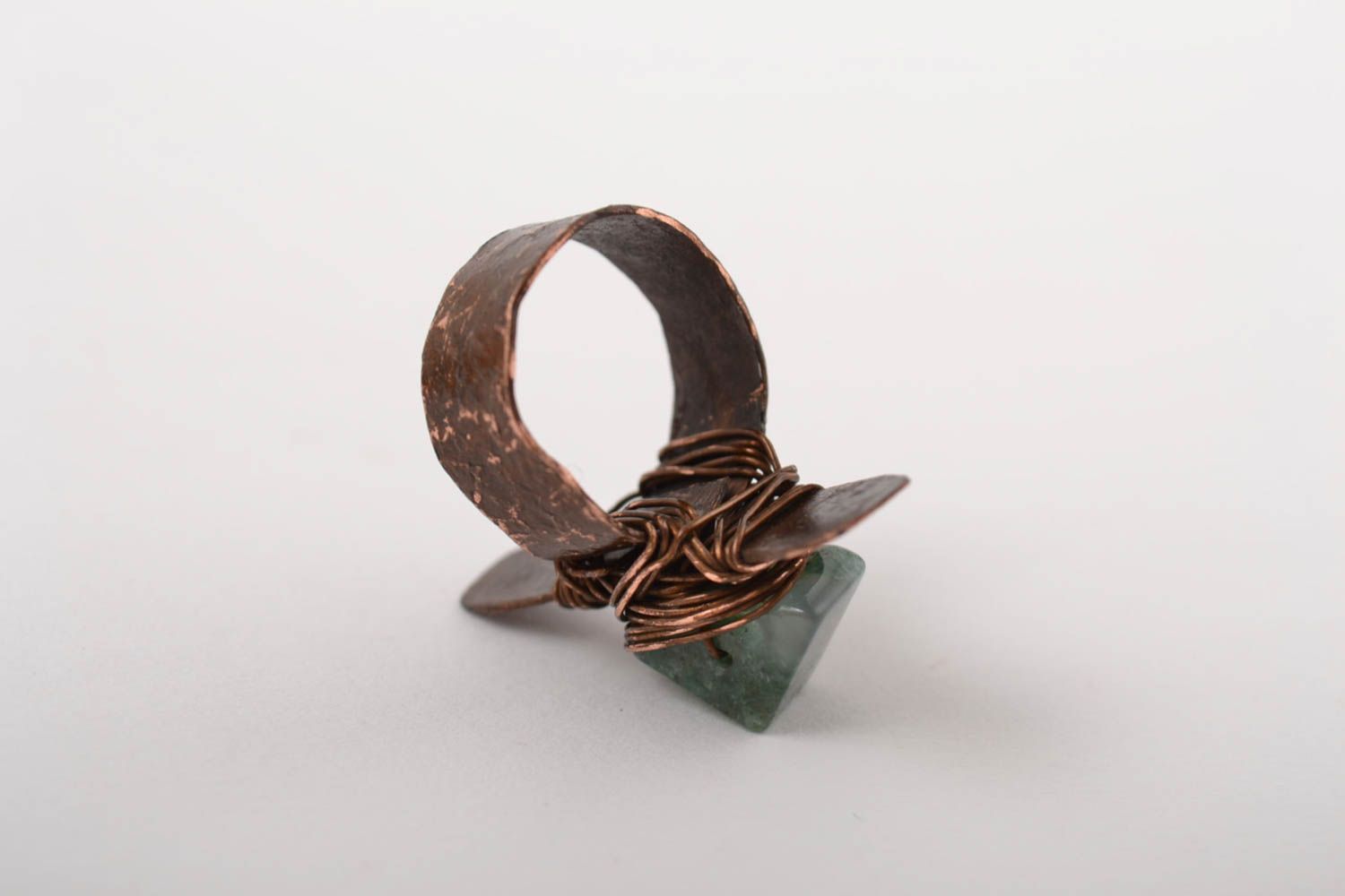 Handmade Designer Schmuck Ring mit Stein Jaspis grün schöner Kupfer Ring  foto 3