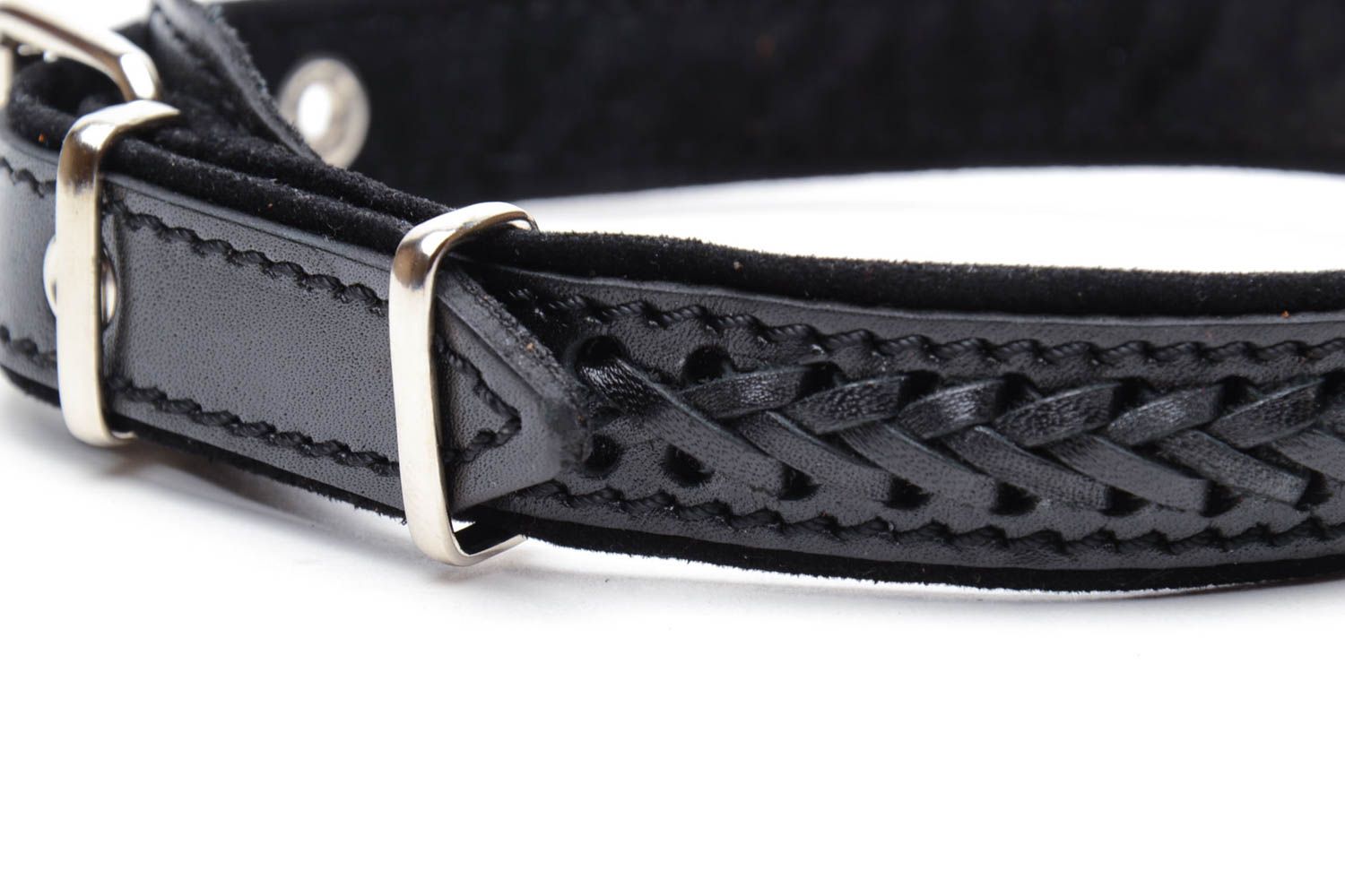 Schwarzes Lederhalsband für Hund foto 4