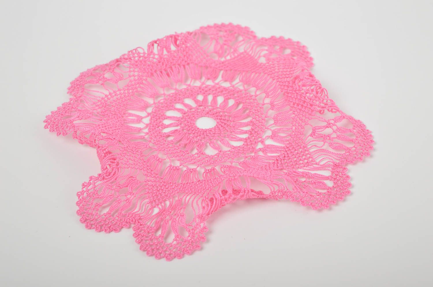 Handmade openwork napkin home decor white crocheted napkin pink lace napkin photo 5