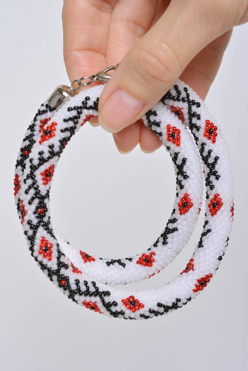 Beautiful festive handmade designer beaded cord necklace with ethnic ornament photo 4