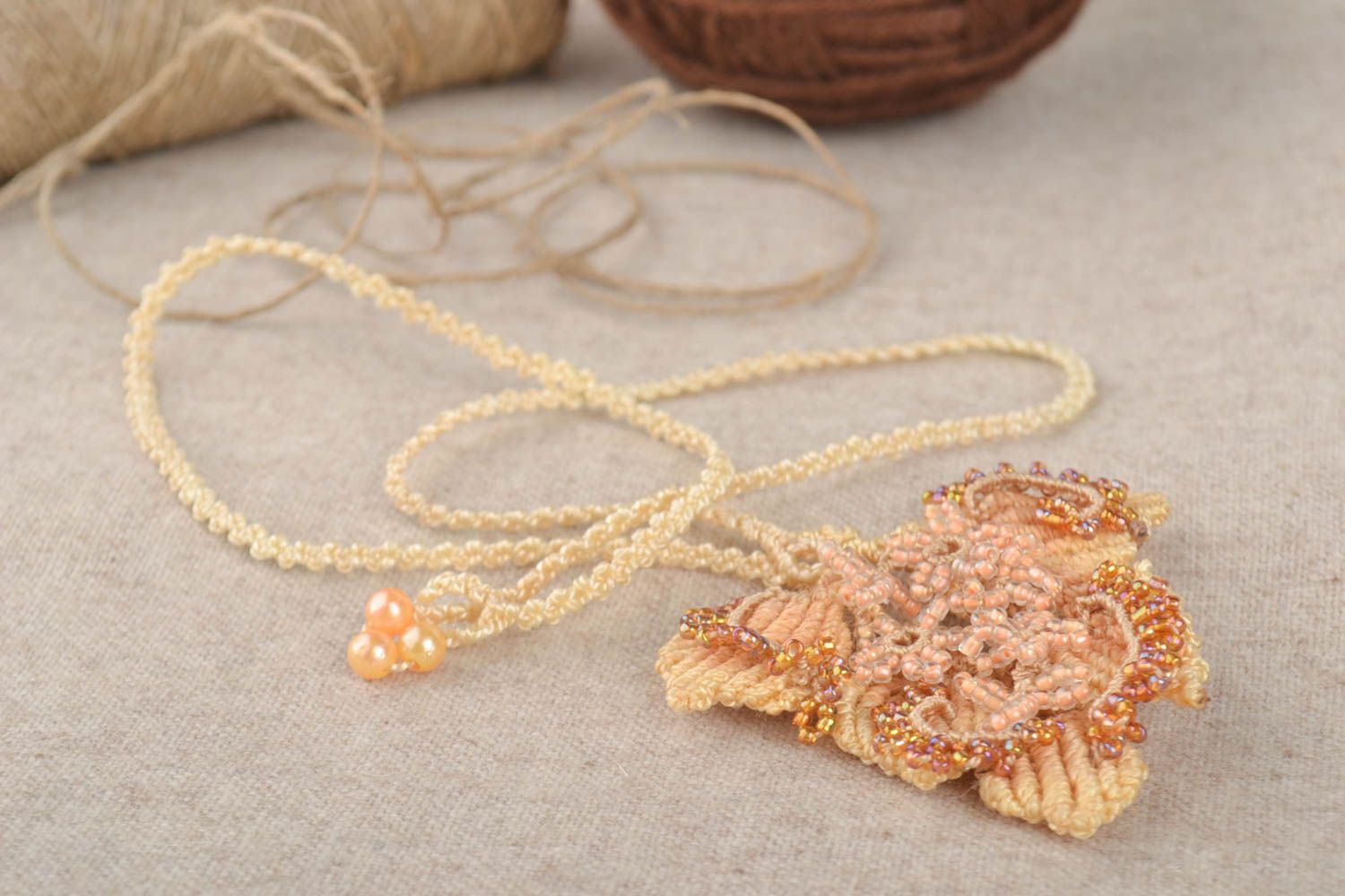Beautiful flower jewelry stylish textile pendant unusual beaded pendant photo 1