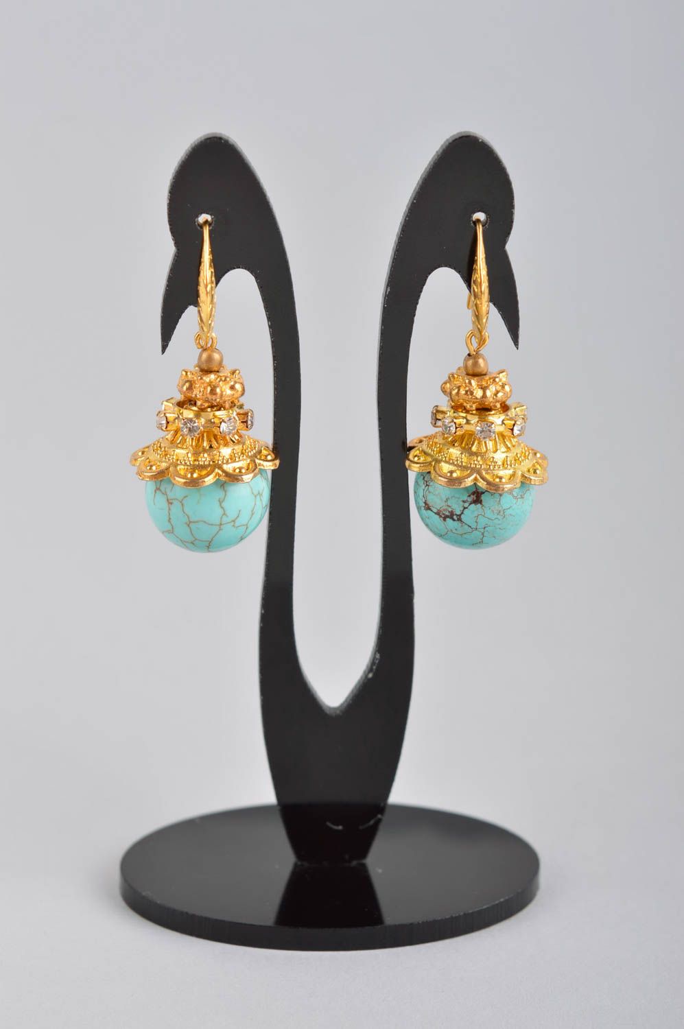 Boucles d'oreilles turquoise Bijou fait main pendantes design Cadeau femme photo 2