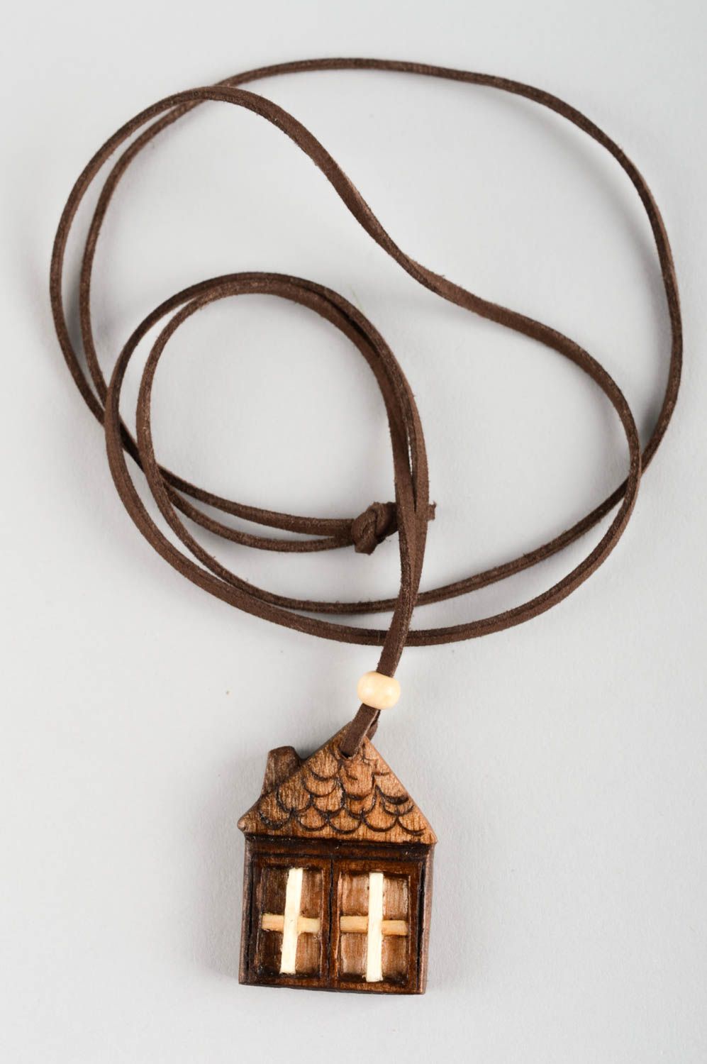 Unusual handmade wooden pendant wood craft neck accessories for girls photo 2
