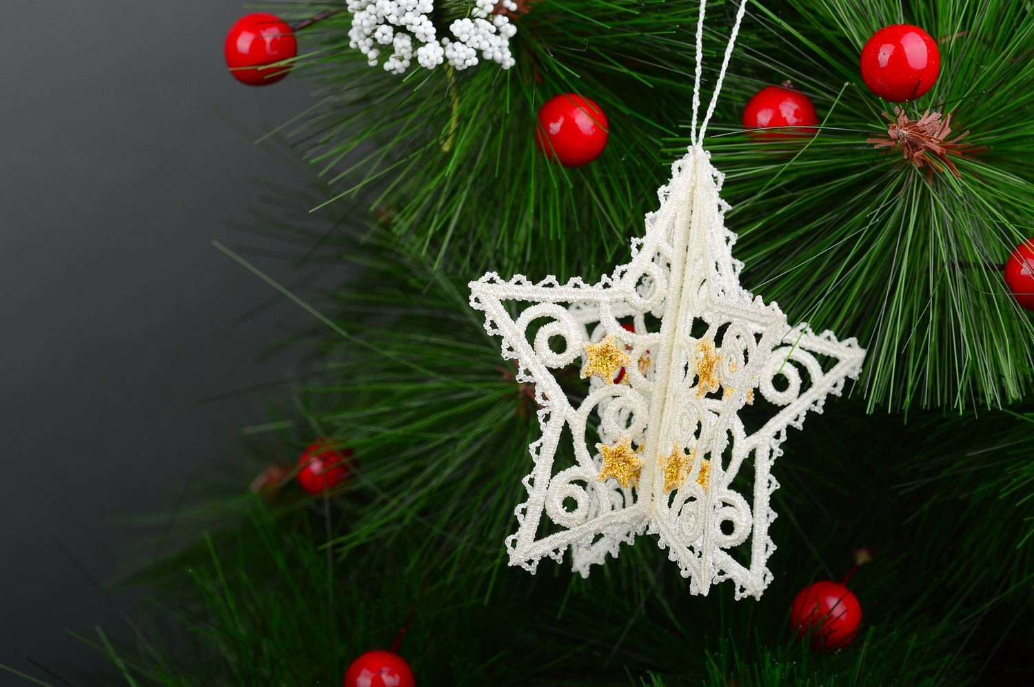 Игрушка на елку handmade декор для дома новогоднее украшение белая звезда фото 1