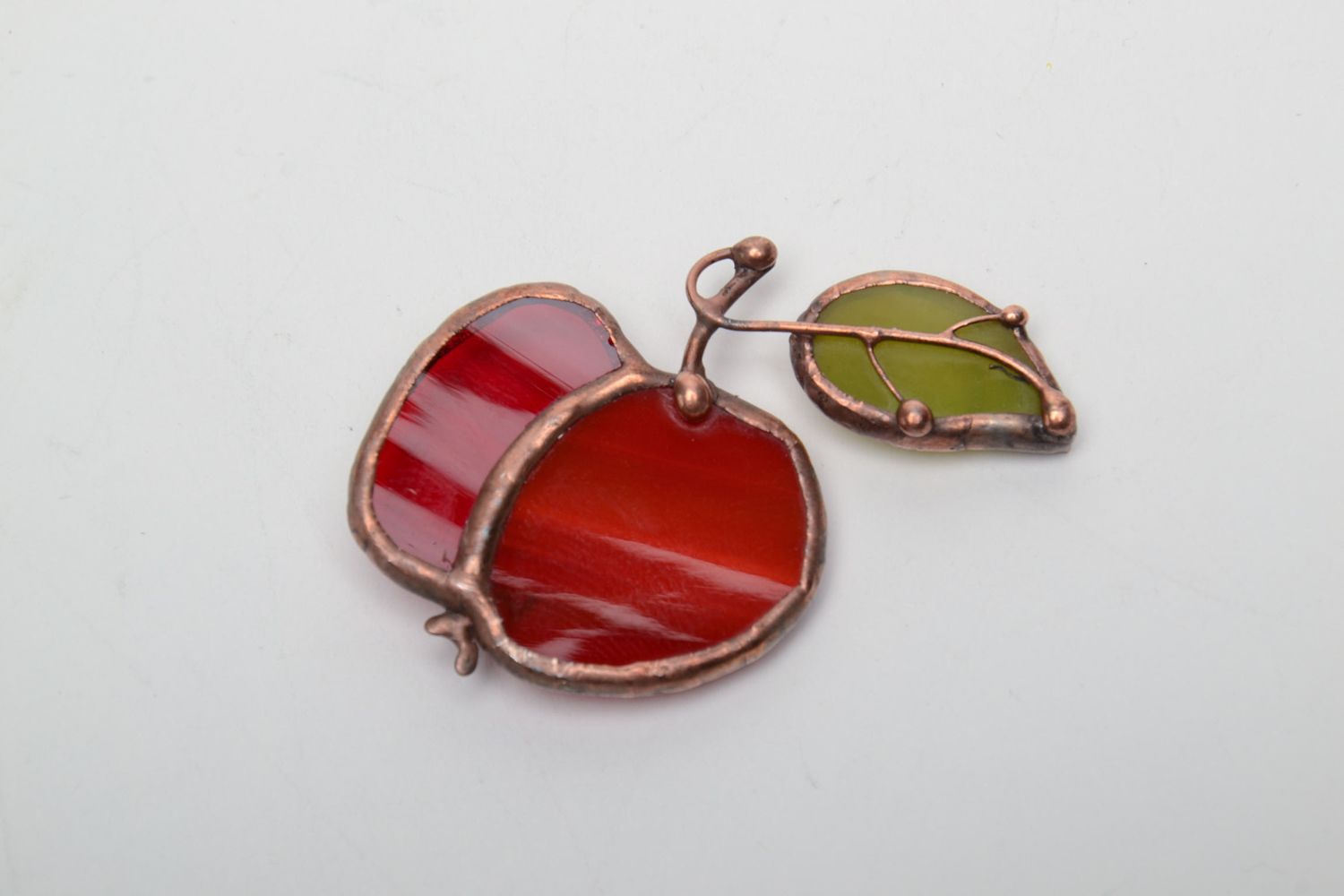 Stained glass brooch in the shape of red apple photo 2