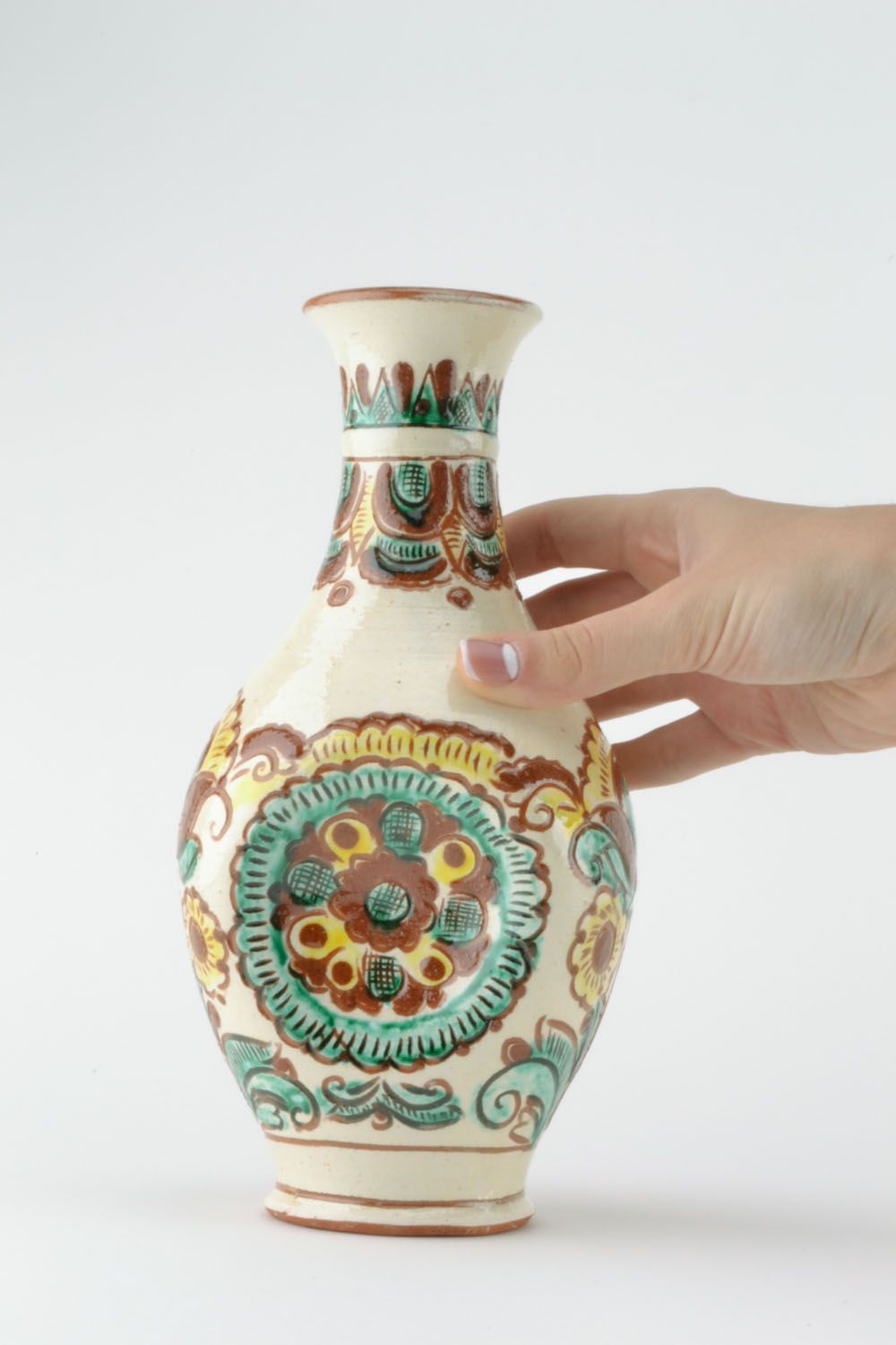 9 inches tall hand-painted glazed clay décor vase 1,25 lb photo 2