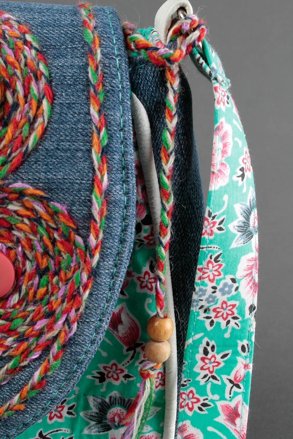 Handmade fabric shoulder bag stylish textile purse denim purses present for girl photo 3