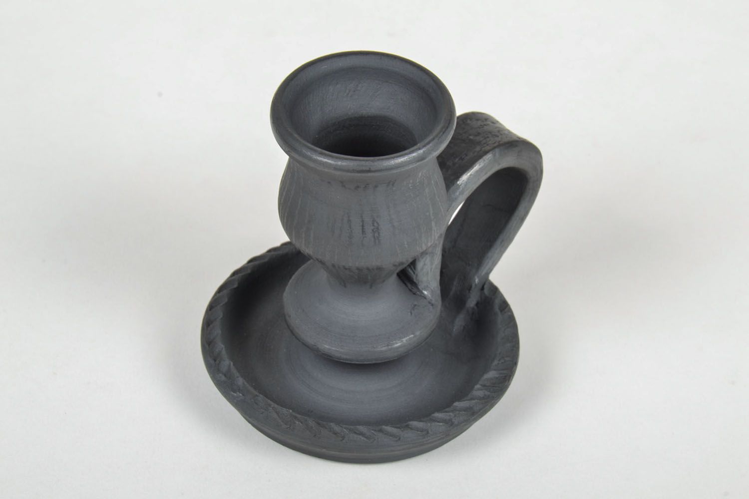 5 inch handmade black clay ceramic candlestick holder 0,61 lb photo 3