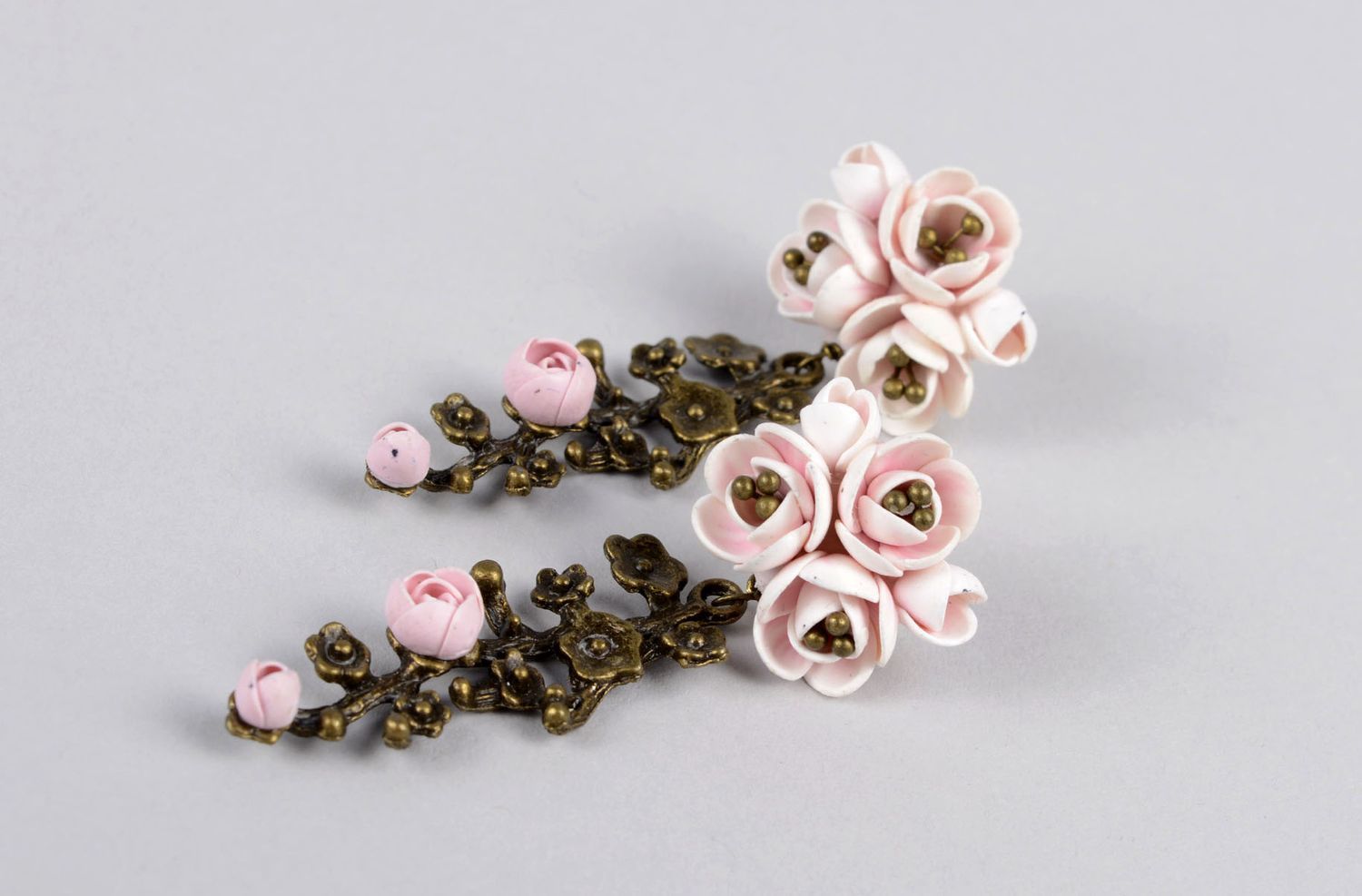 Серьги из полимерной глины украшение ручной работы элитная бижутерия Розы фото 3