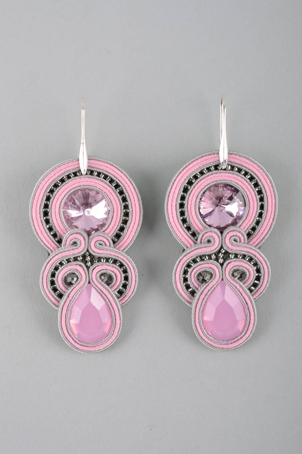 Handmade jewelry pink soutache earrings ladies earrings gifts for women  photo 3