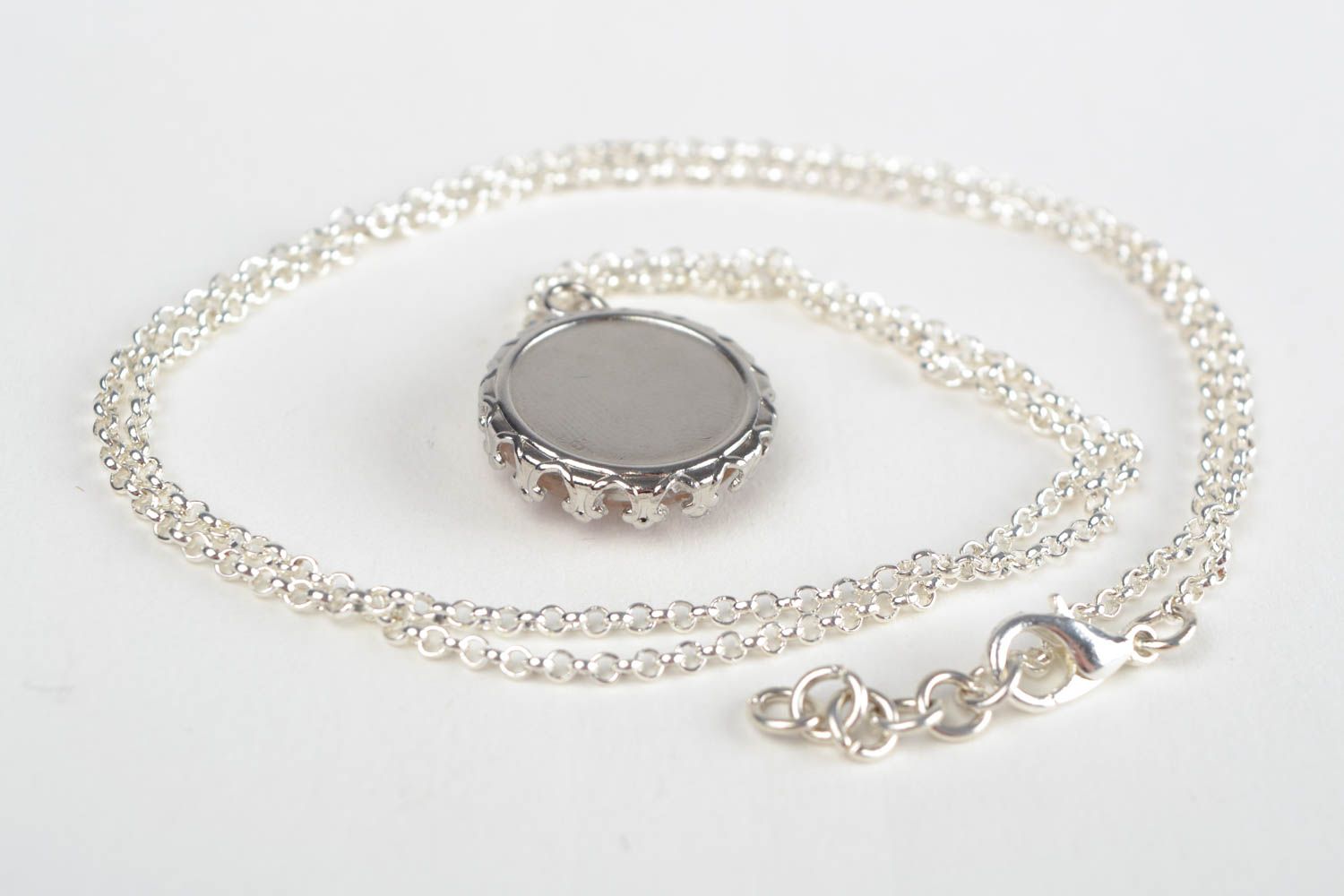 Handmade designer round glass pendant necklace on metal chain with Aquarius sign photo 5